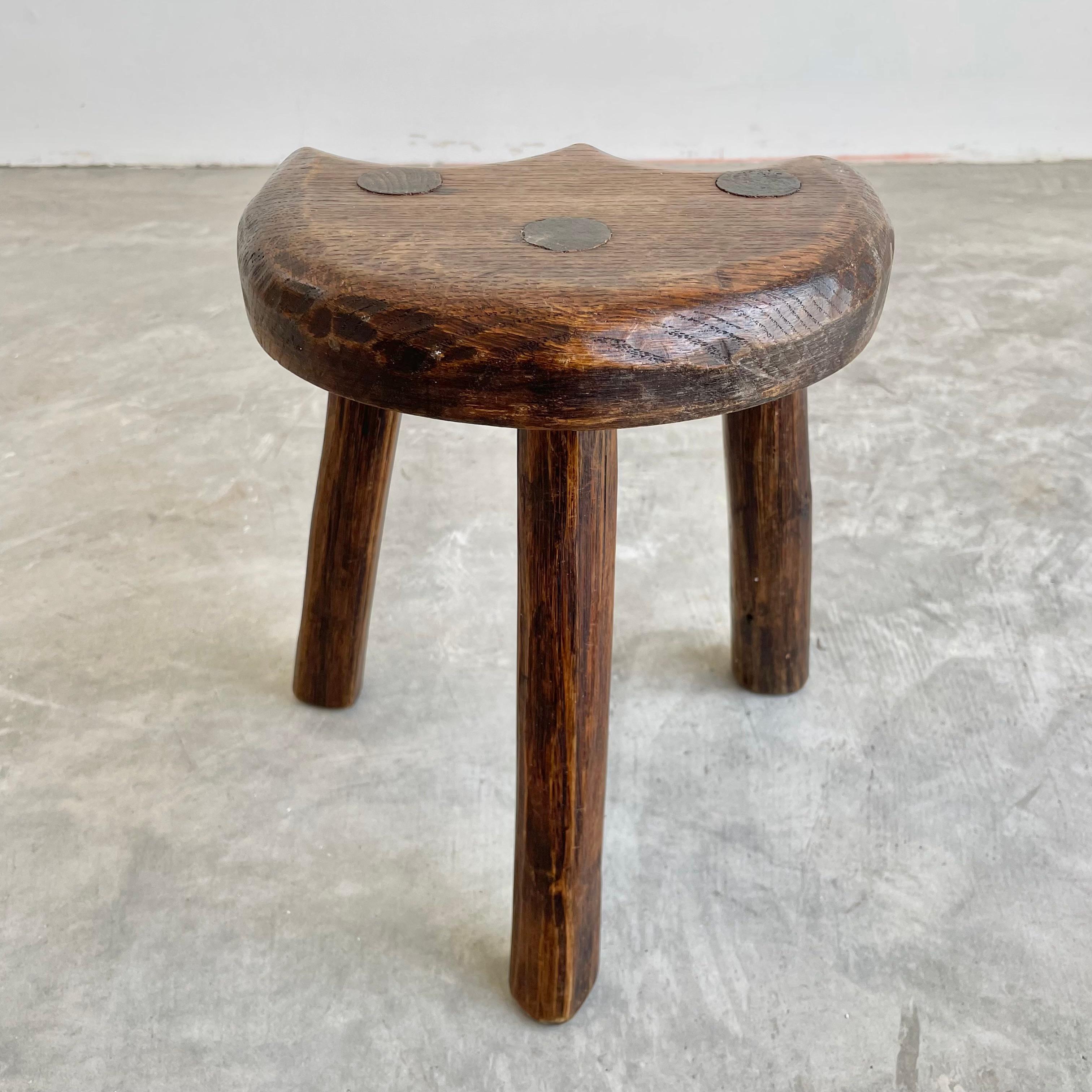 Brutalist Wood Tripod Stool, 1950s France 4