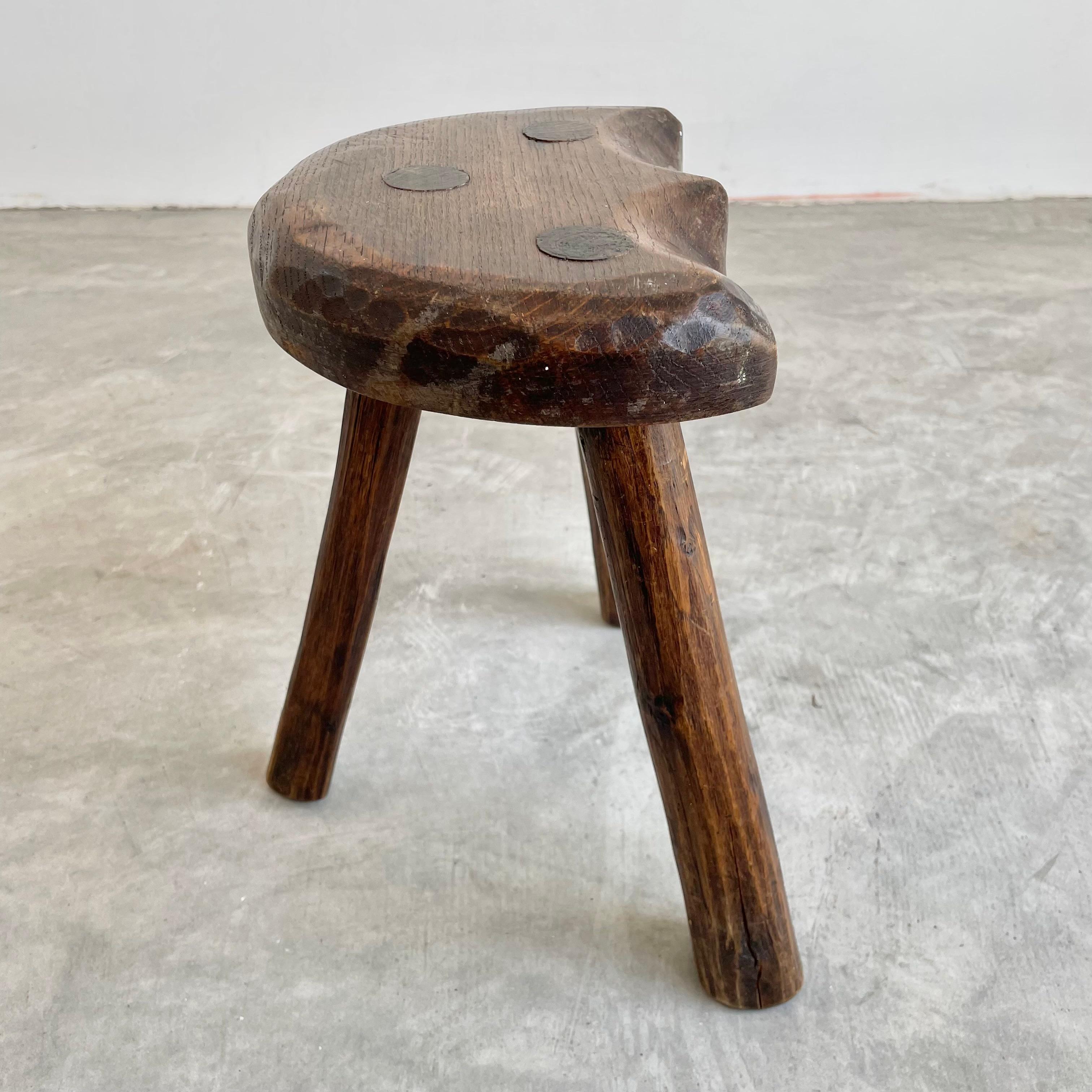 Brutalist Wood Tripod Stool, 1950s France 5