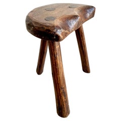 Brutalist Wood Tripod Stool, 1950s France