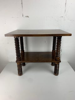 Brutalist wood turned wine press side table in the style of Charles Dudouyt