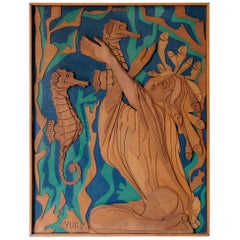 Brutalist Wood Wall Sculpture by Giampiero Volpe Prignano, Aka 
Yuri
, 1970s