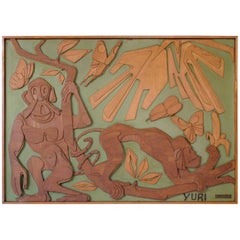 Brutalist Wood Wall Sculpture by Giampiero Volpe Prignano, Aka 
YURI
, 1970s