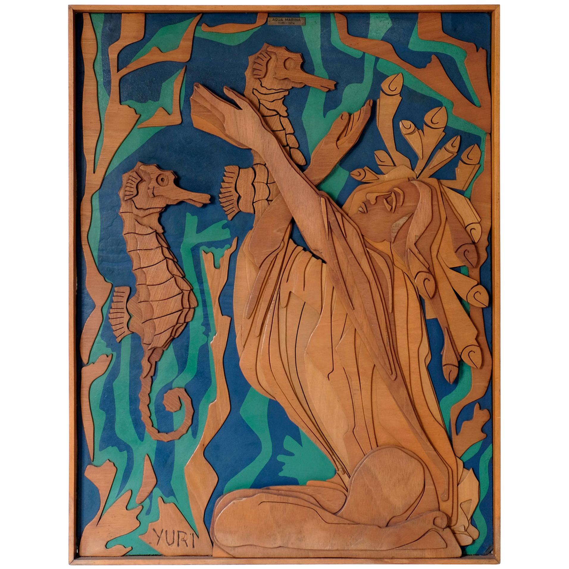 Brutalist Wood Wall Sculpture by Giampiero Volpe Prignano, Aka 
Yuri
, 1970s For Sale