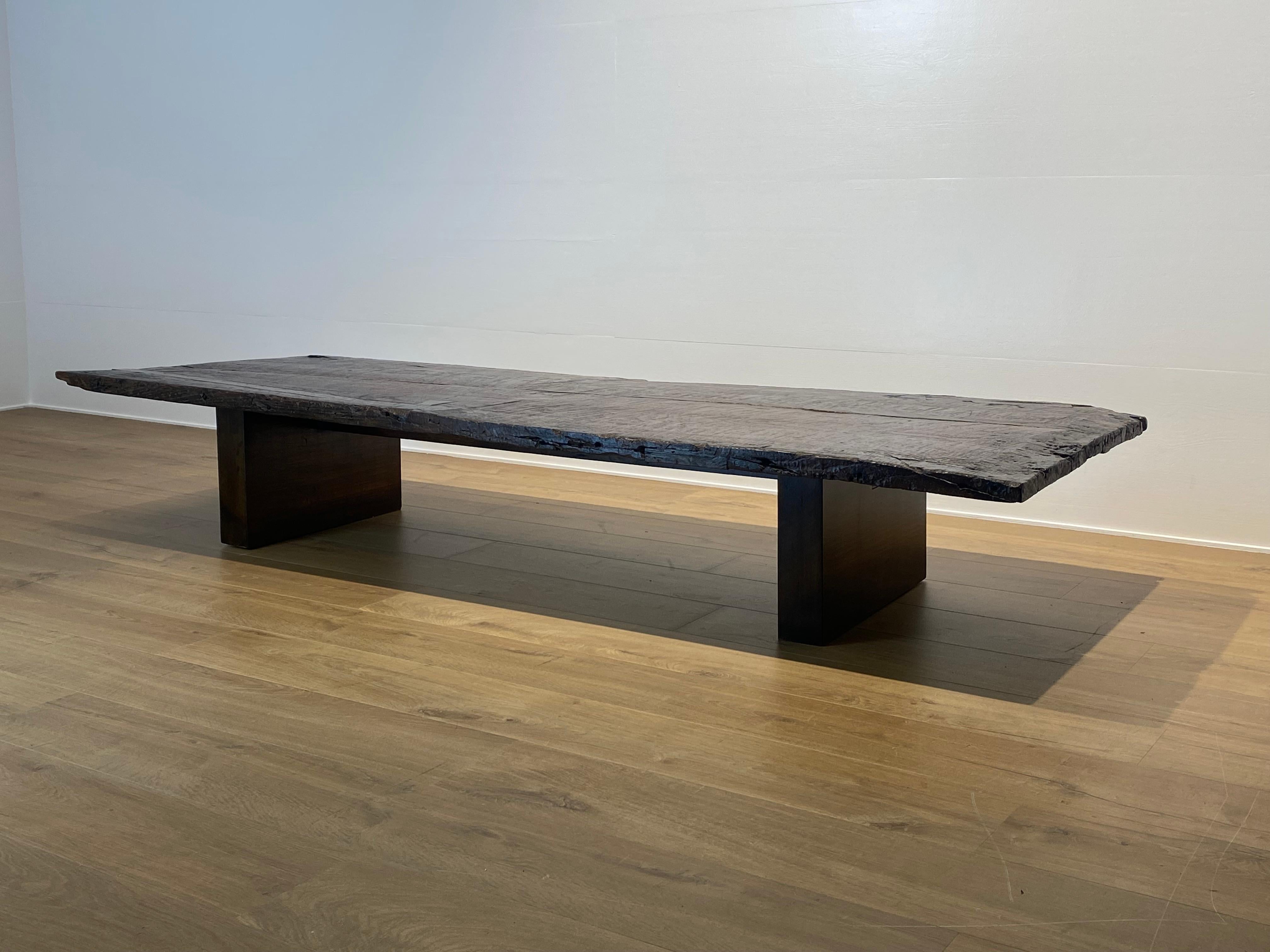 Spanish Brutalist Wooden antique Sofa Table For Sale
