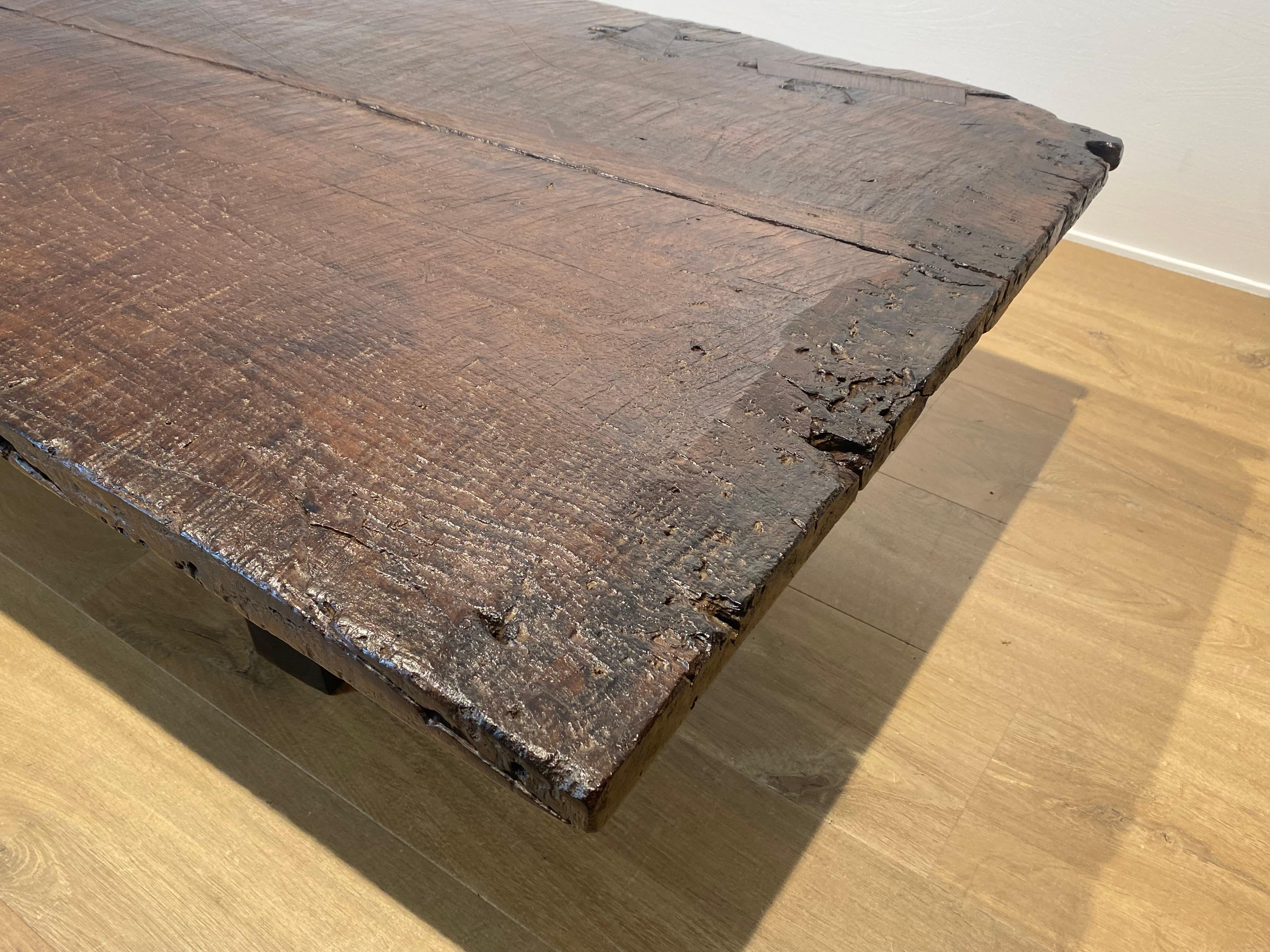 Chestnut Brutalist Wooden antique Sofa Table For Sale