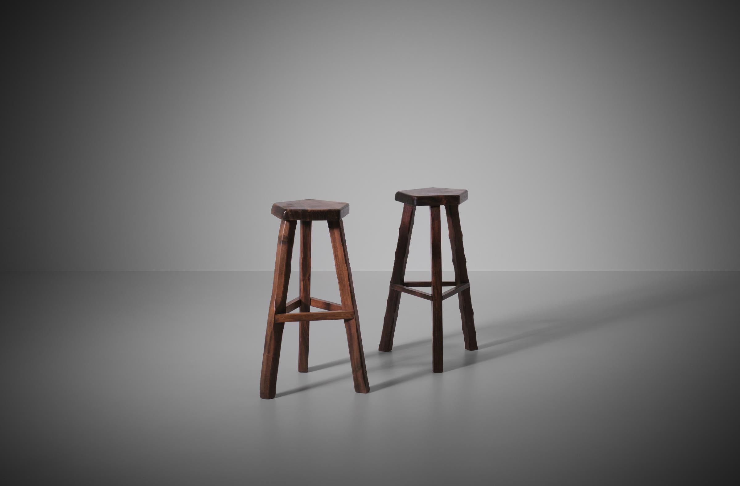 Brutalist Wooden Barstools, France 1960s In Good Condition In Rotterdam, NL
