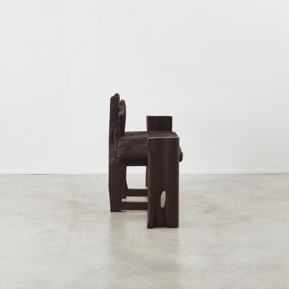 Brutalist wooden bench & chairs dining set - France, 1970s 1