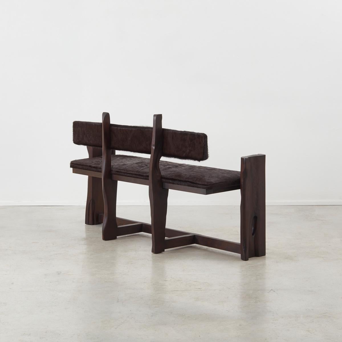 Brutalist wooden bench & chairs dining set - France, 1970s 2
