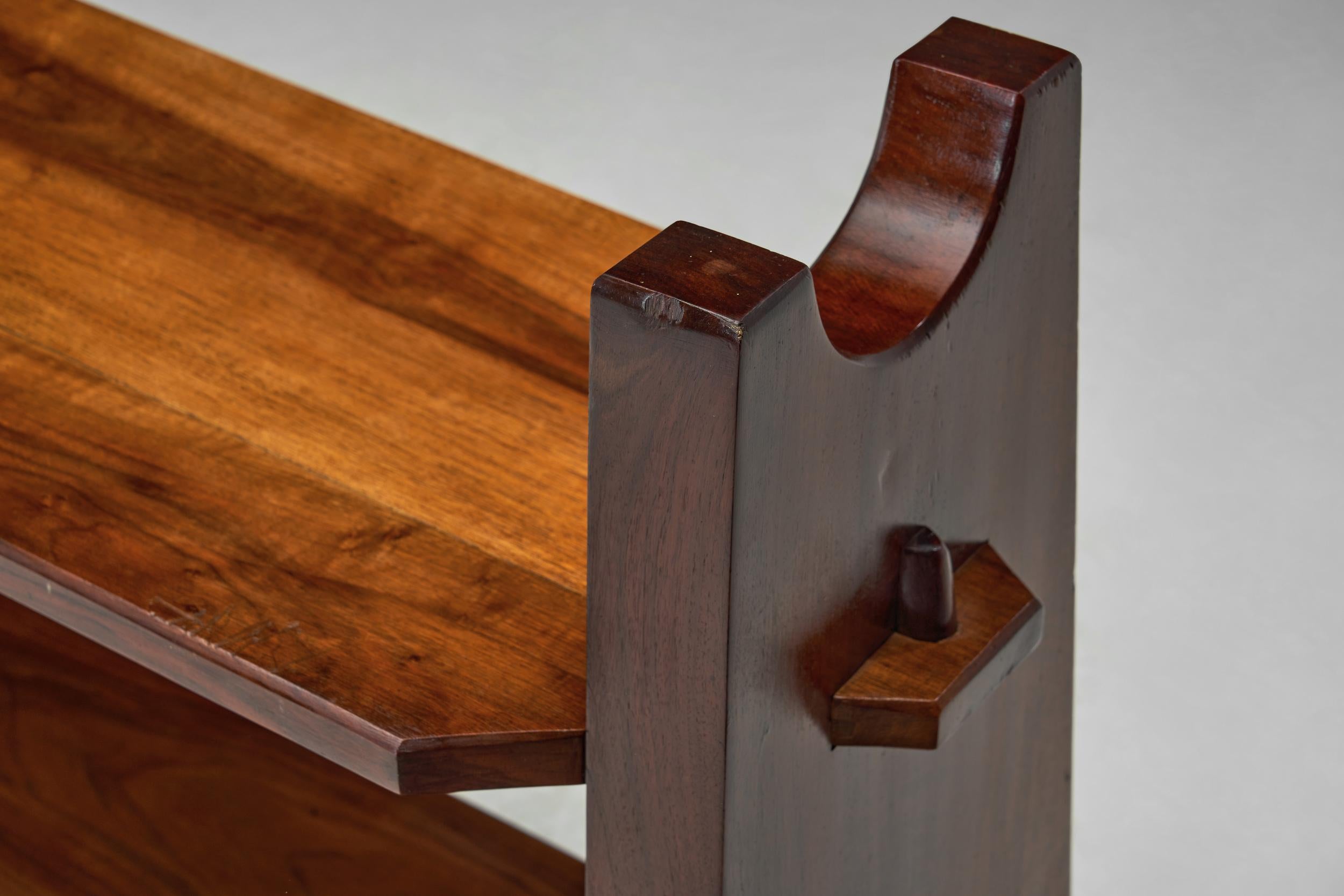 Brutalist Wooden Bibus Shelf with Wedge Joints, Europe ca 1950s For Sale 8