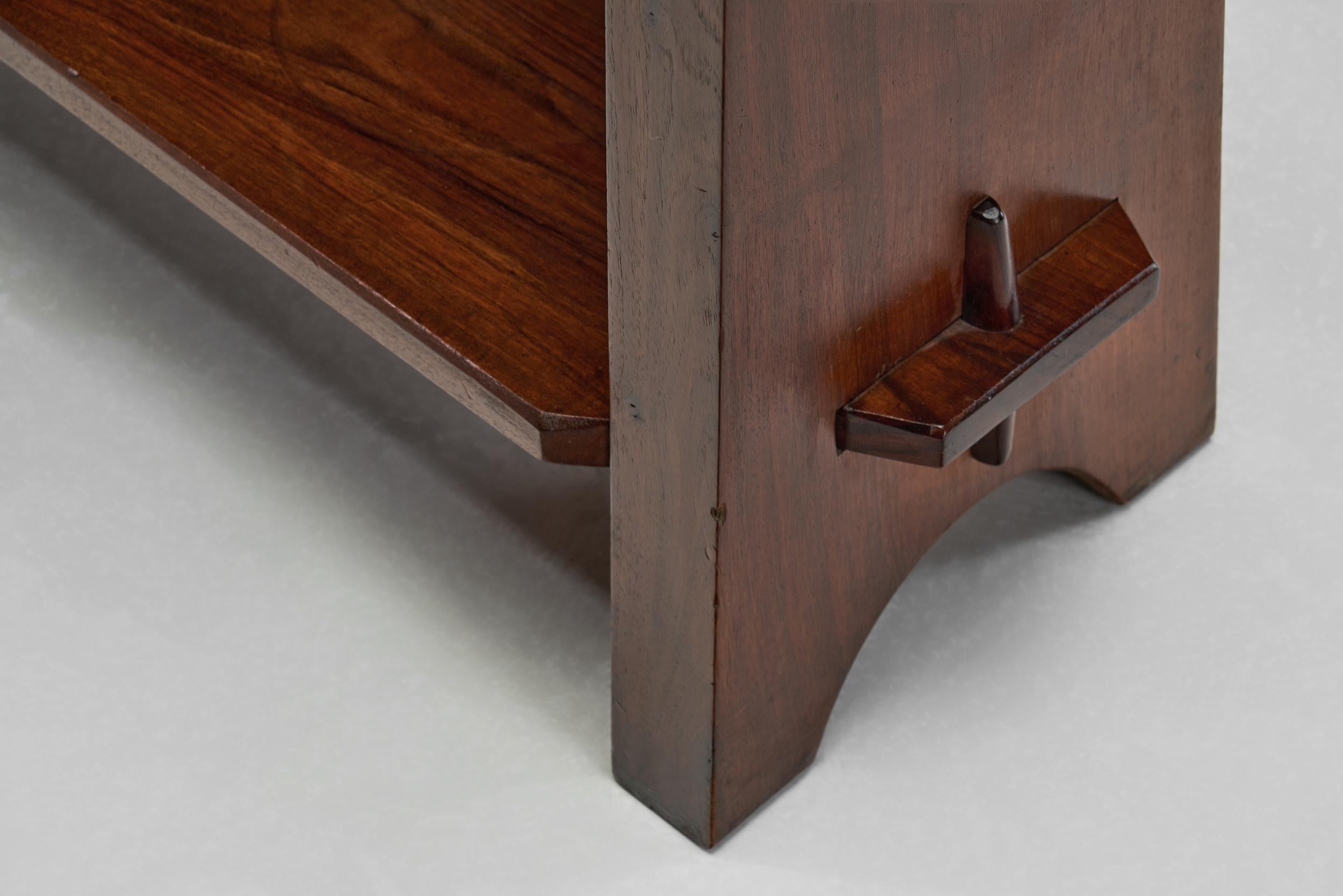 Brutalist Wooden Bibus Shelf with Wedge Joints, Europe ca 1950s For Sale 10