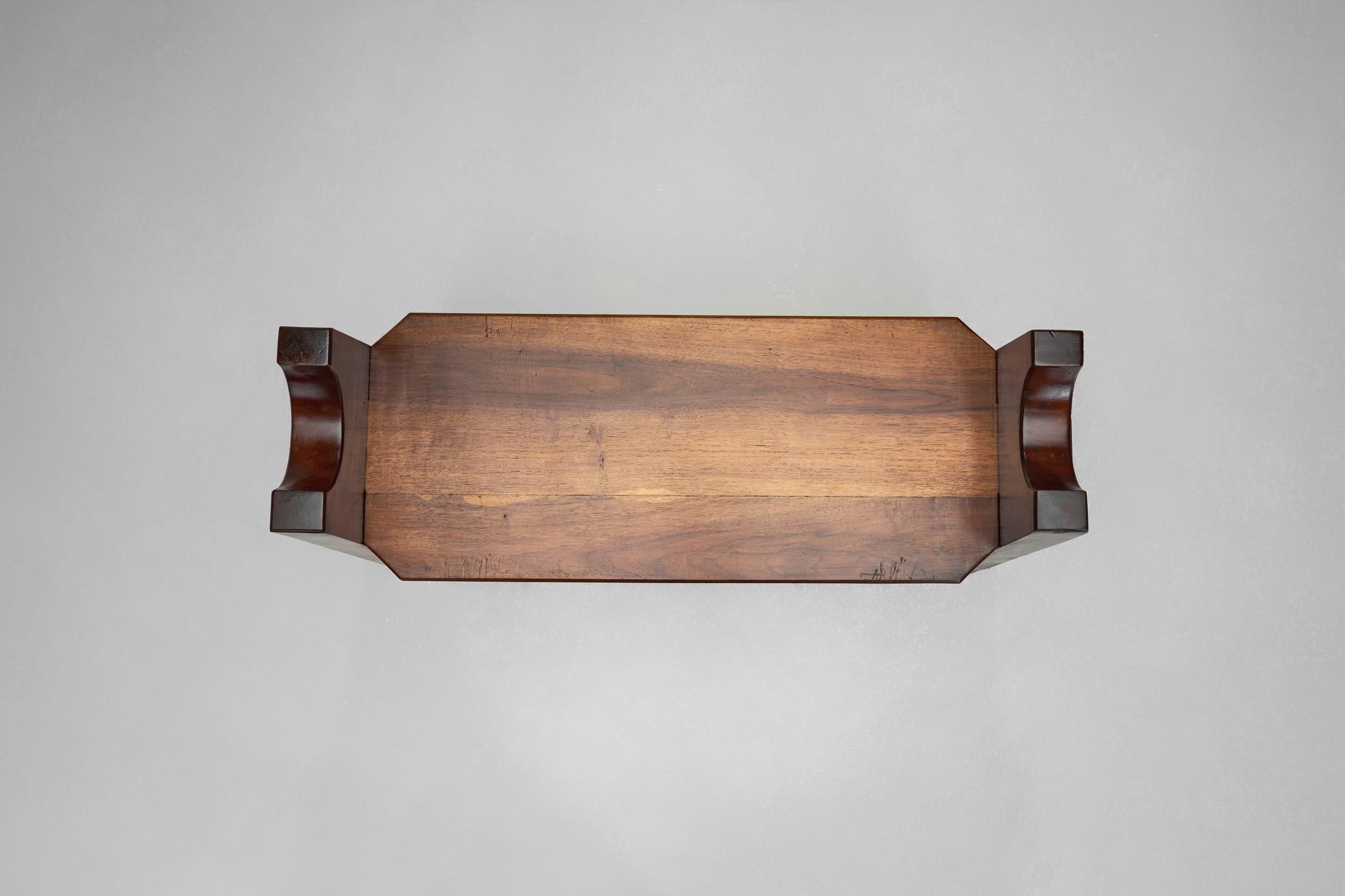 Brutalist Wooden Bibus Shelf with Wedge Joints, Europe ca 1950s For Sale 2
