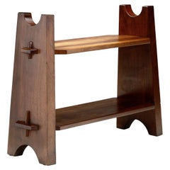 Brutalist Wooden Bibus Shelf with Wedge Joints, Europe ca 1950s