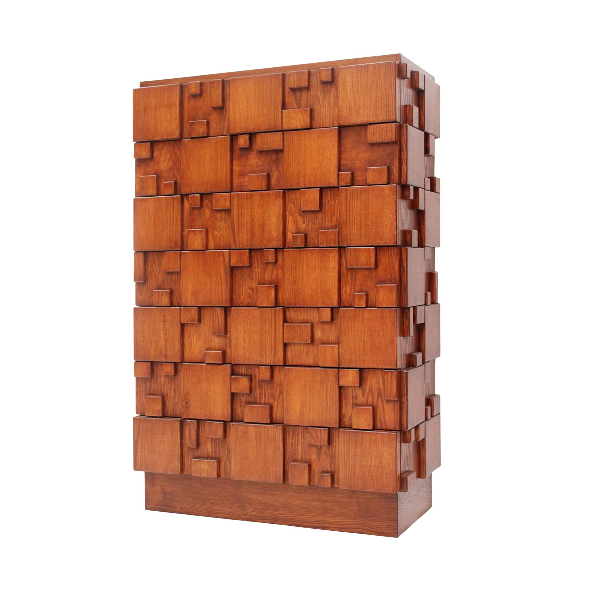 Italian Brutalist Wooden Chest of Drawers, Italy For Sale