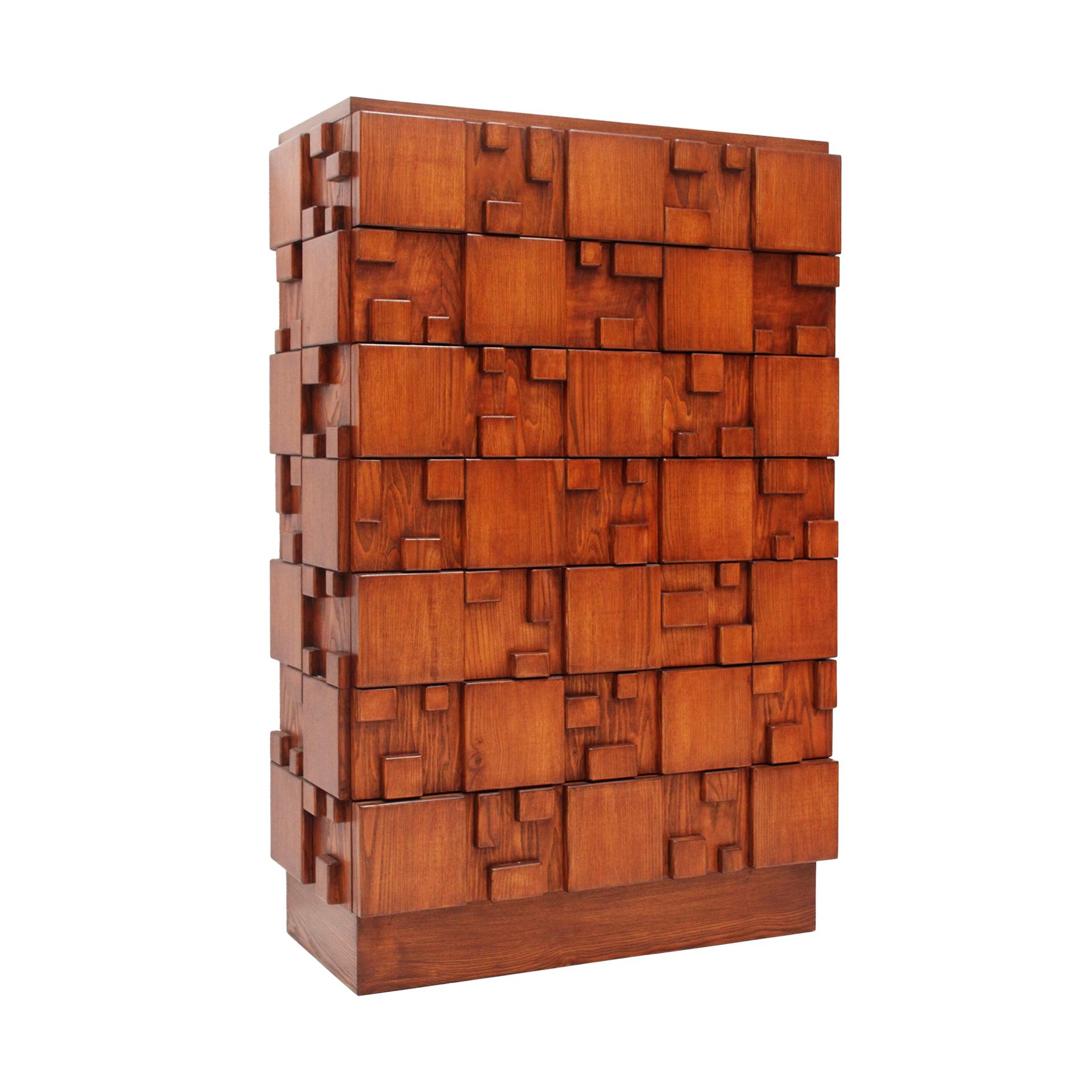 Brutalist Wooden Chest of Drawers, Italy In Good Condition For Sale In Madrid, ES