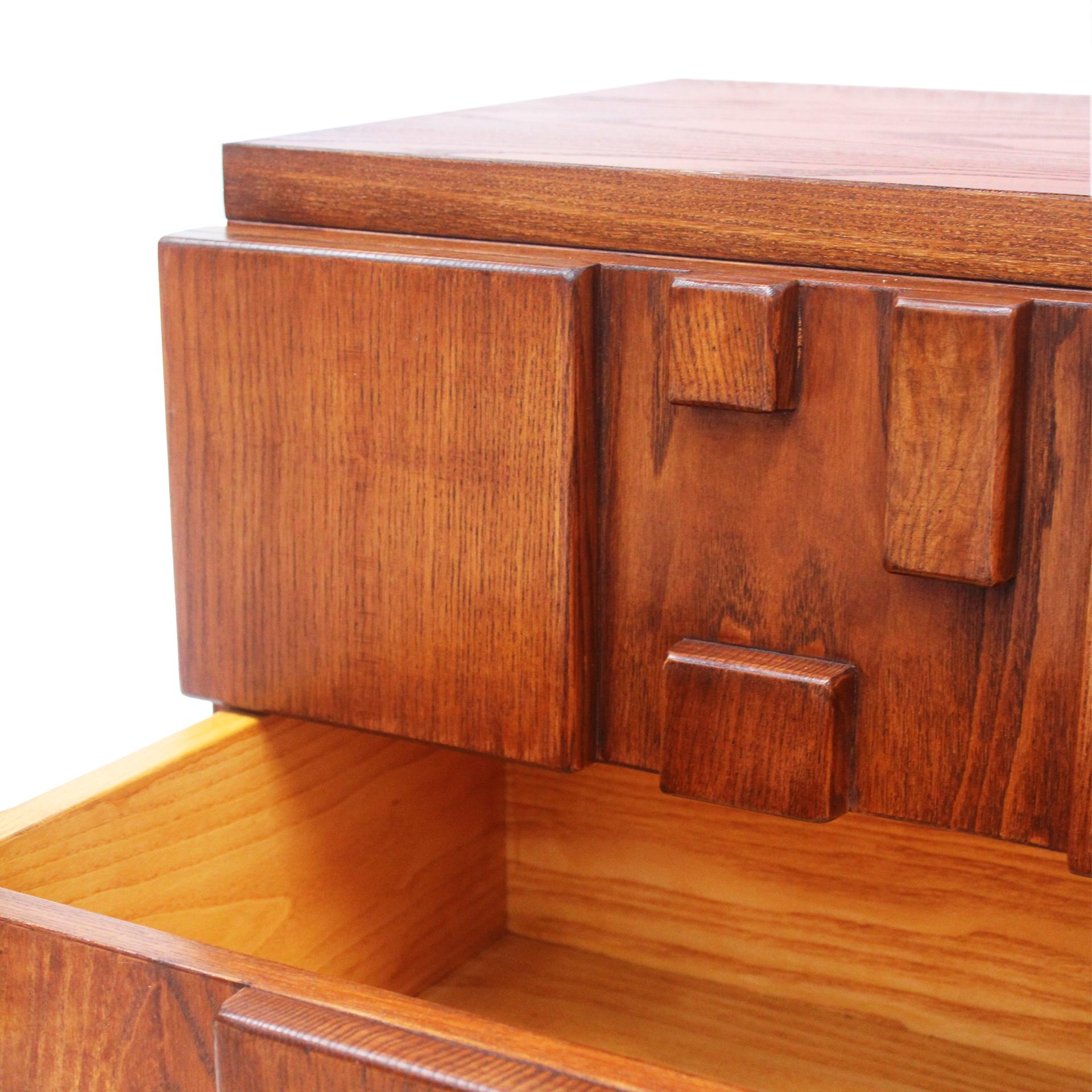 Oak Brutalist Wooden Chest of Drawers, Italy For Sale