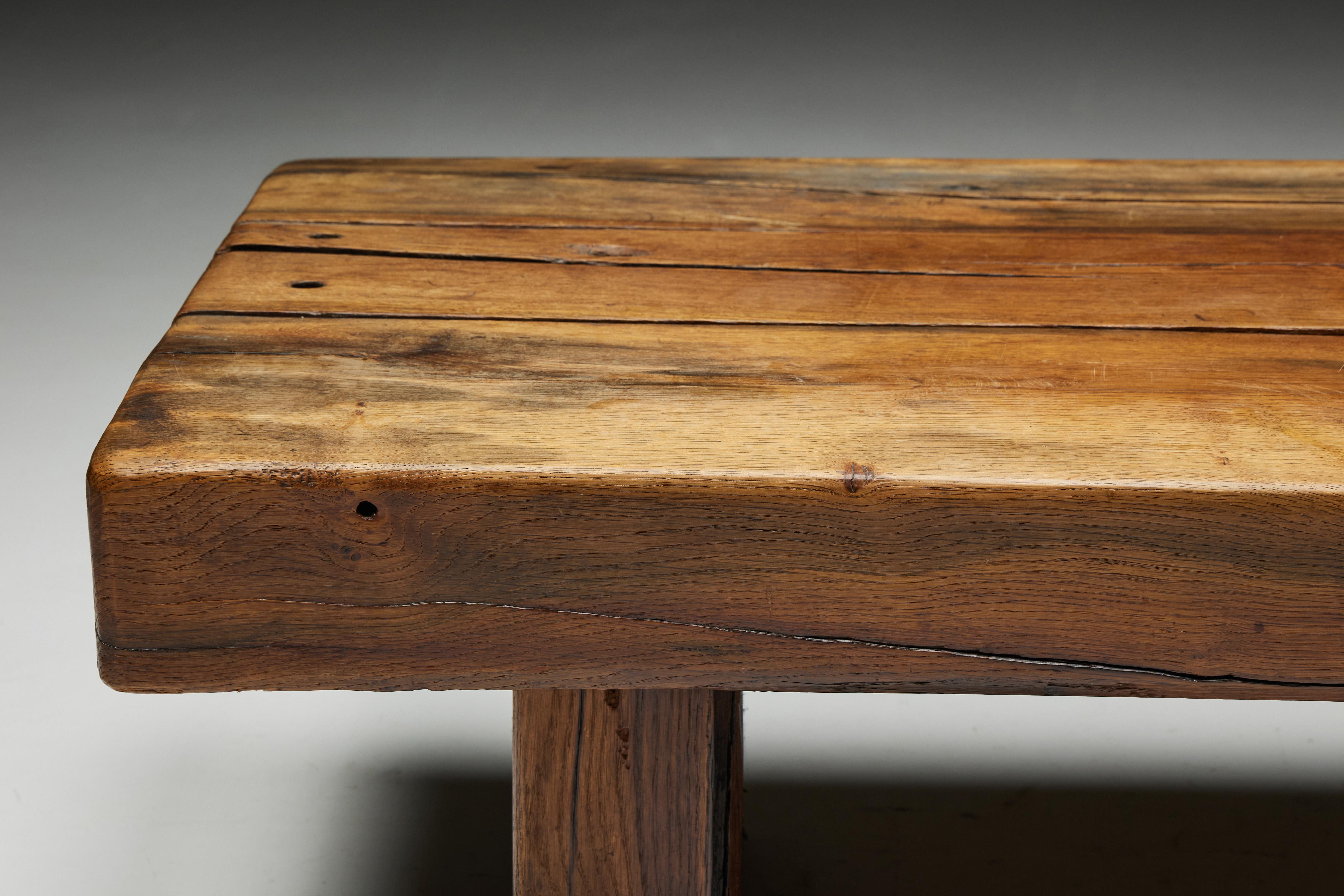 Brutalist Wooden Coffee Table, France, 1950s For Sale 6