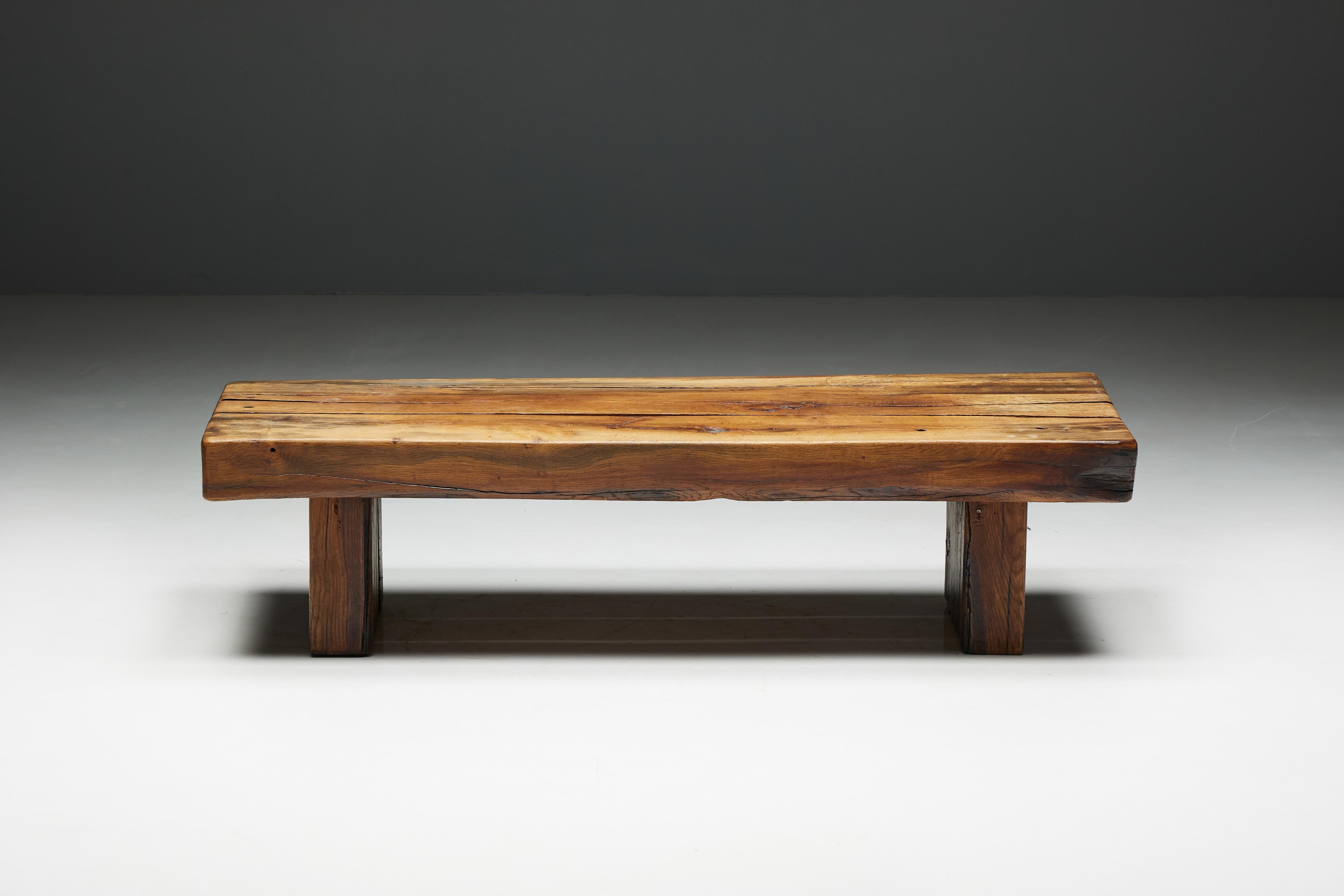 French Brutalist Wooden Coffee Table, France, 1950s For Sale