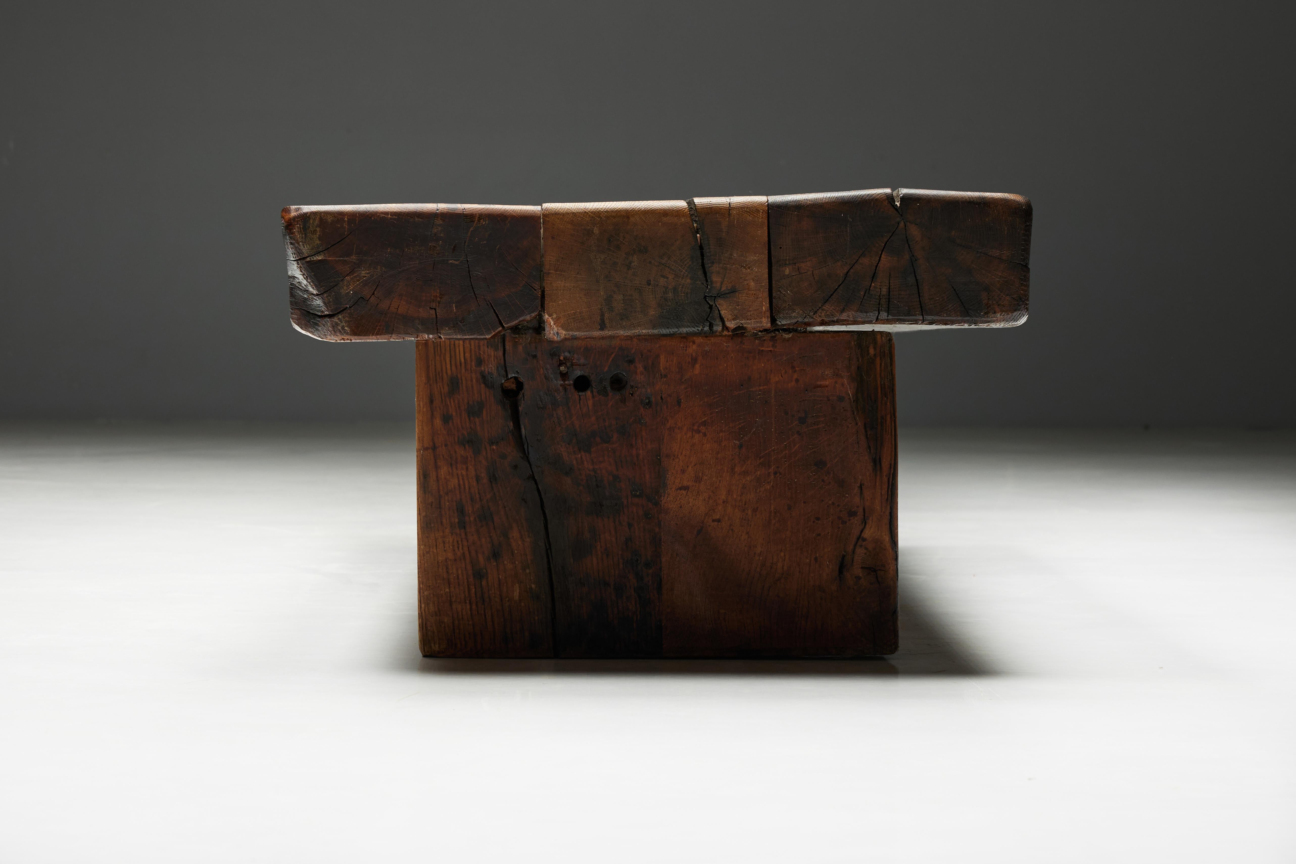 Brutalist Wooden Coffee Table, France, 1950s For Sale 2