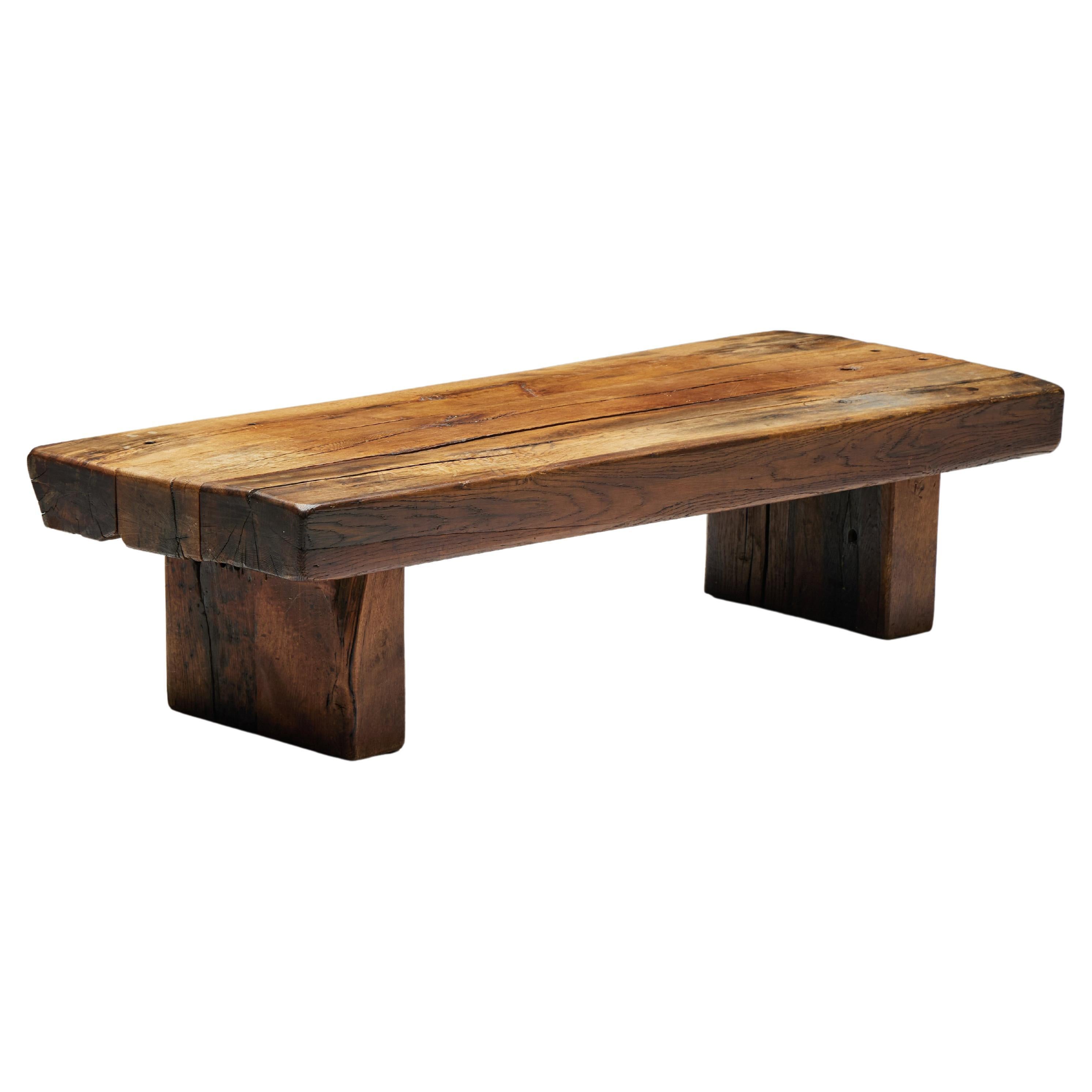 Brutalist Wooden Coffee Table, France, 1950s For Sale