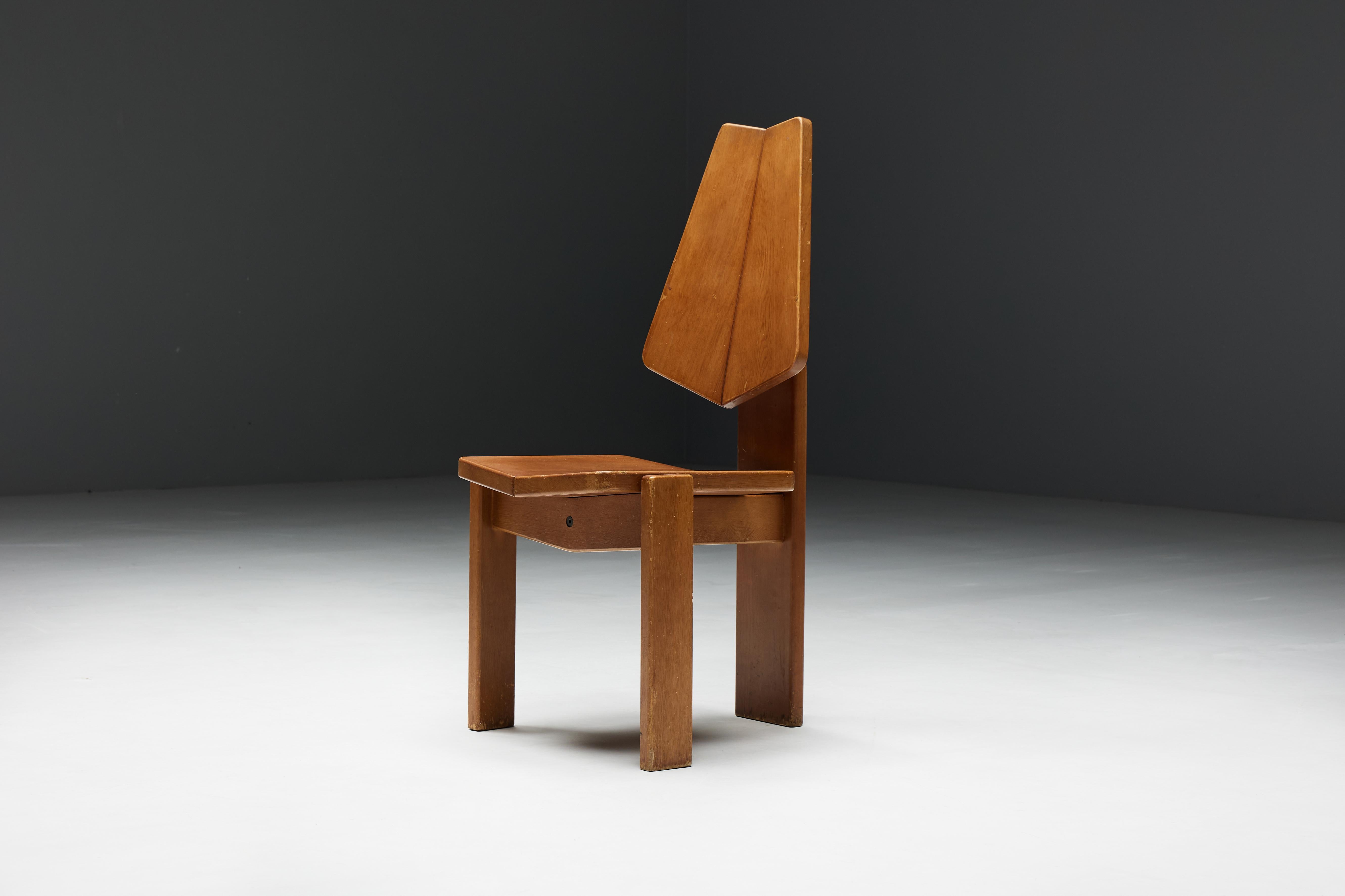 Brutalist Wooden Dining Chairs, Belgium, 1970s For Sale 6
