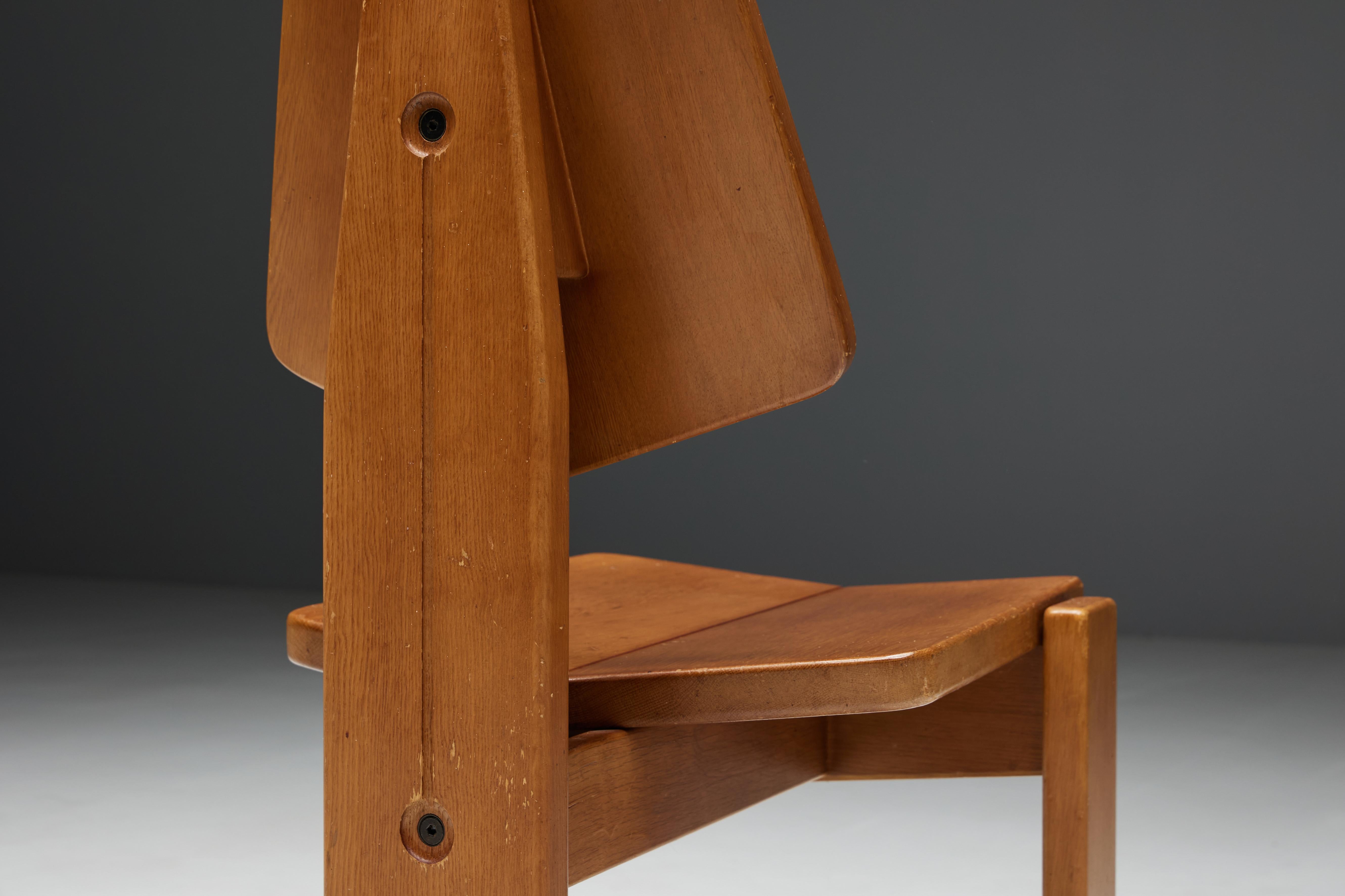 Brutalist Wooden Dining Chairs, Belgium, 1970s For Sale 9