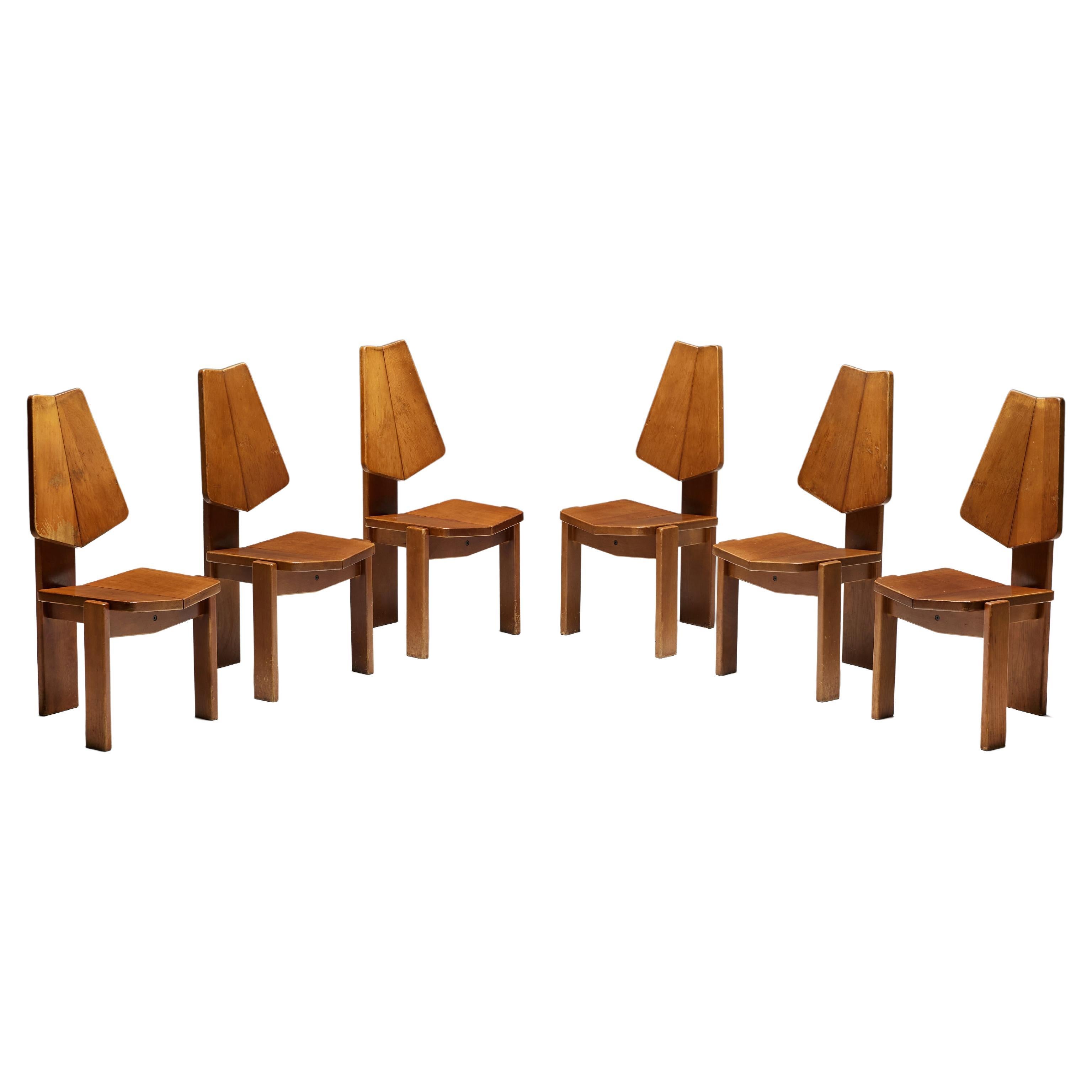 Brutalist Wooden Dining Chairs, Belgium, 1970s For Sale