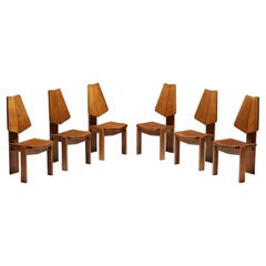 Brutalist Wooden Dining Chairs, Belgium, 1970s