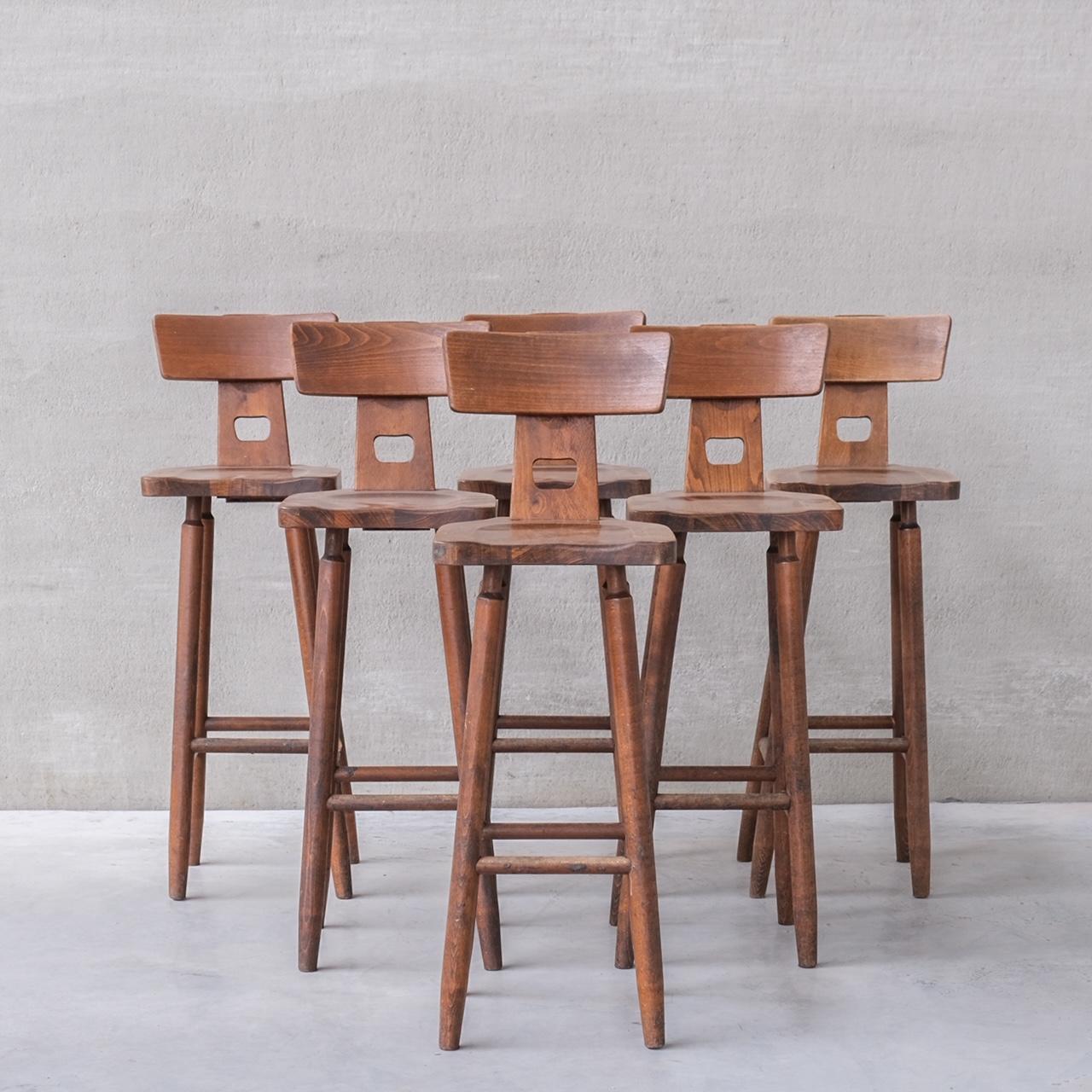 Brutalist Wooden Dutch Midcentury Bar Stools '20 Available' 7