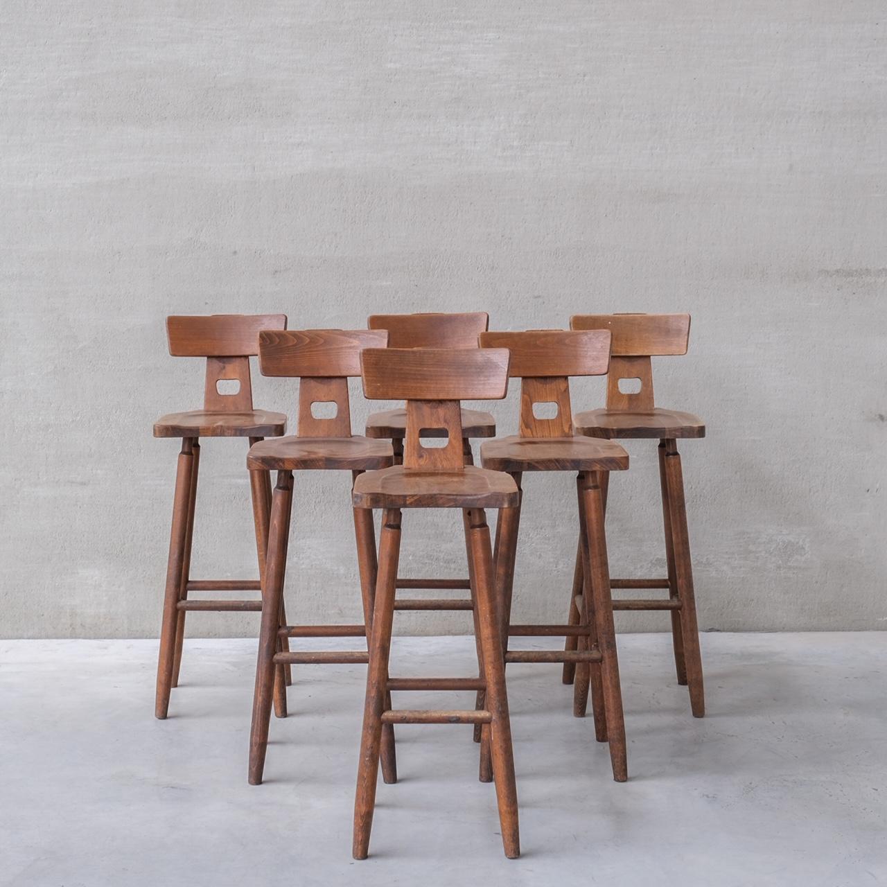 Brutalist Wooden Dutch Midcentury Bar Stools '20 Available' 8