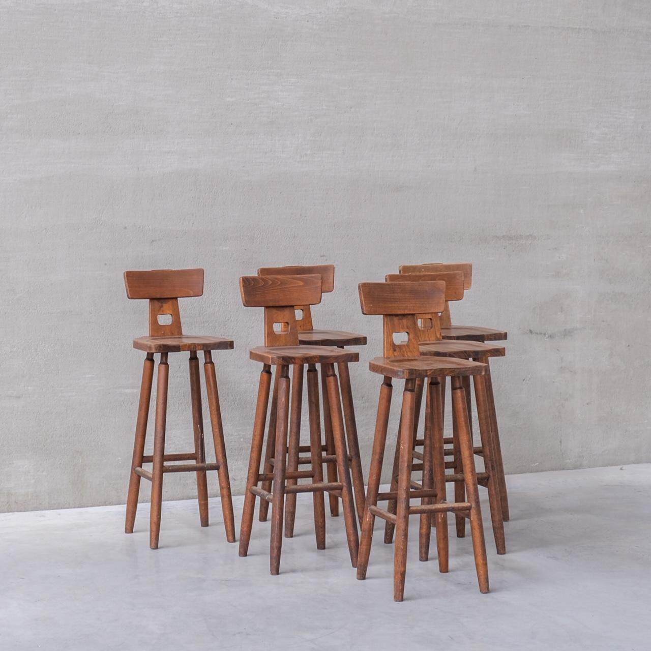 Brutalist Wooden Dutch Midcentury Bar Stools '20 Available' 9