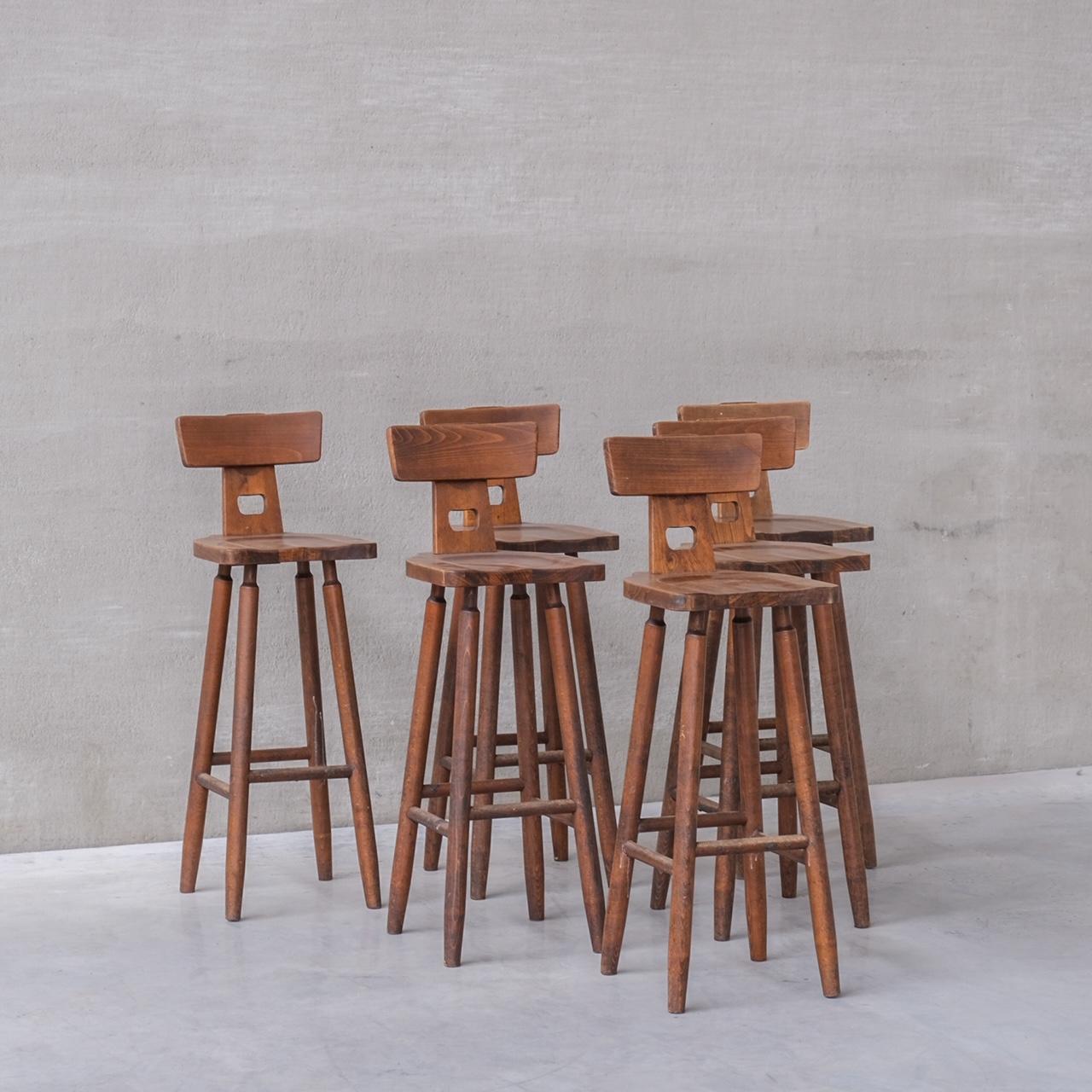 Brutalist Wooden Dutch Midcentury Bar Stools '20 Available' 10