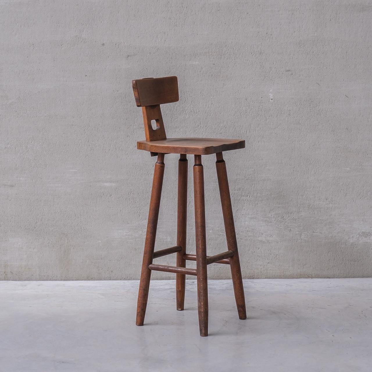 20th Century Brutalist Wooden Dutch Midcentury Bar Stools '20 Available'