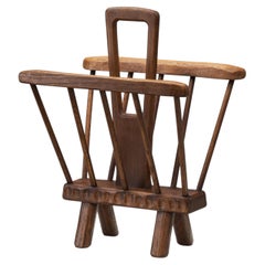 Brutalist Wooden Magazine Rack, Europe Mid-20th Century