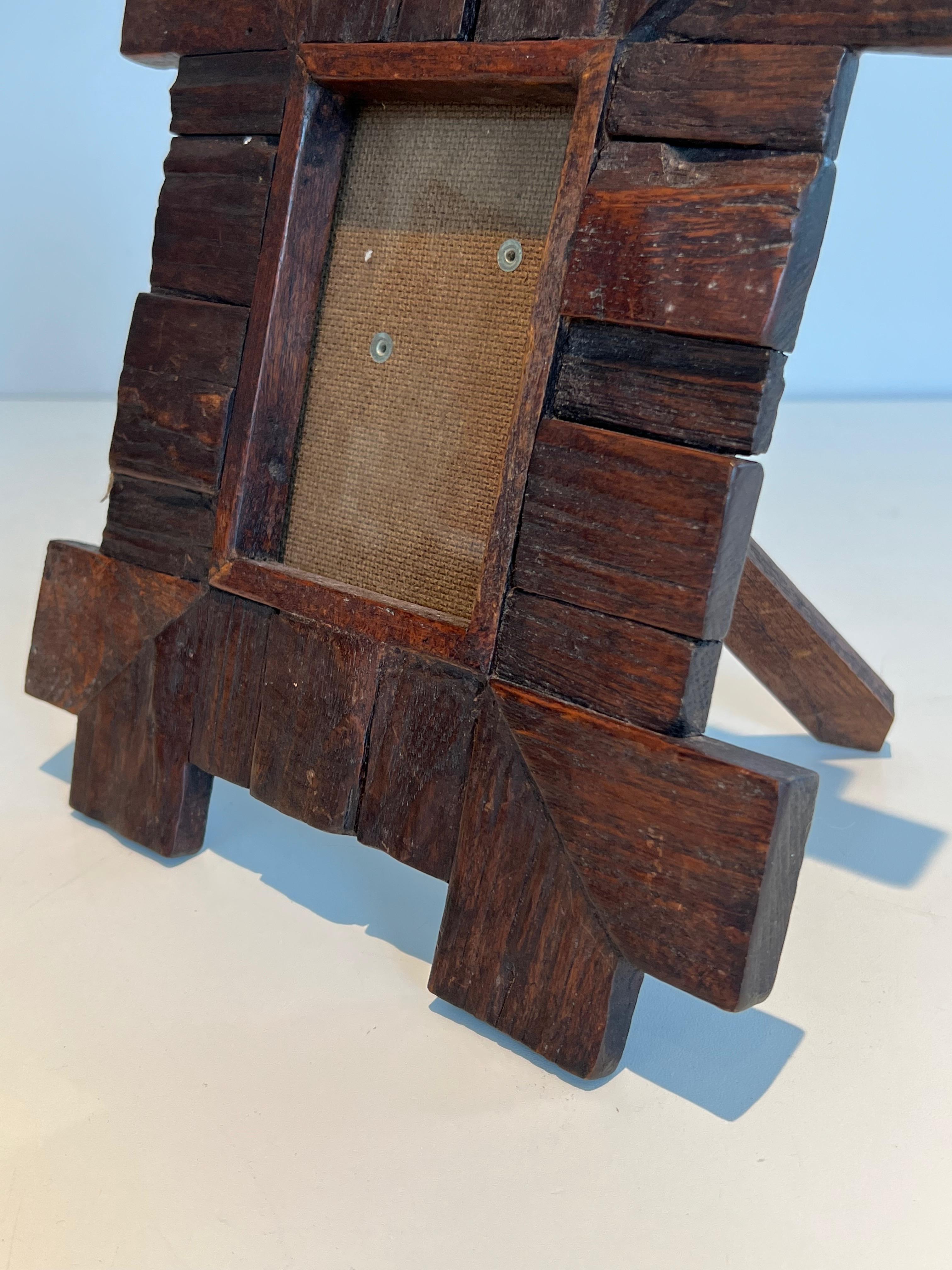 Brutalist wooden picture frame. French work. Circa 1950 4