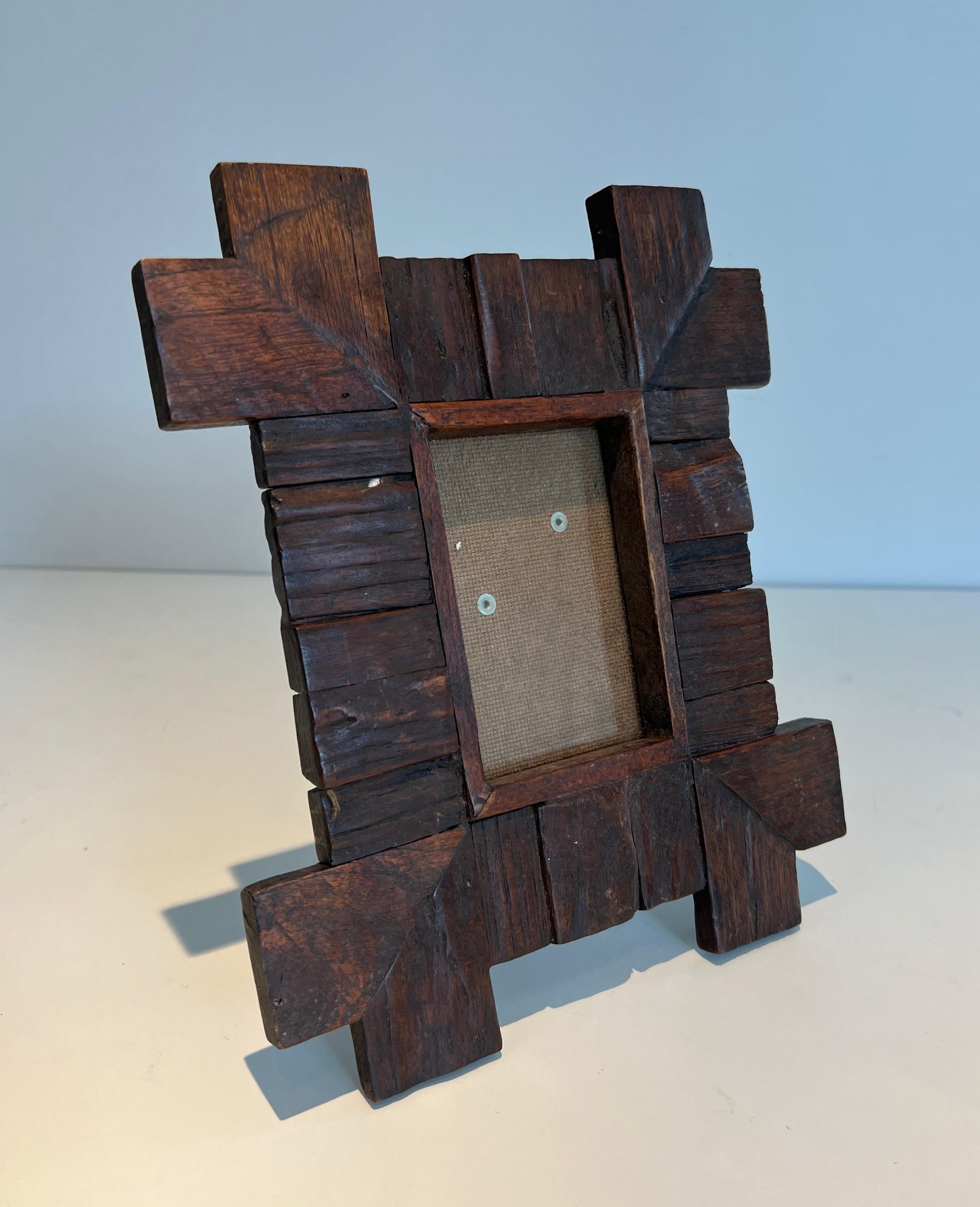 Brutalist wooden picture frame. French work. Circa 1950 6
