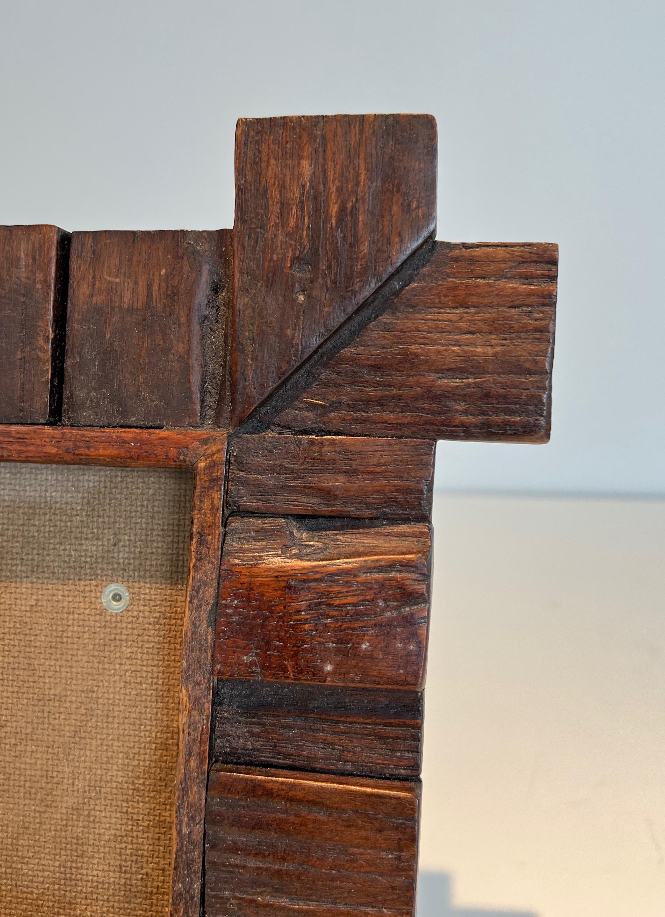 Brutalist wooden picture frame. French work. Circa 1950 1