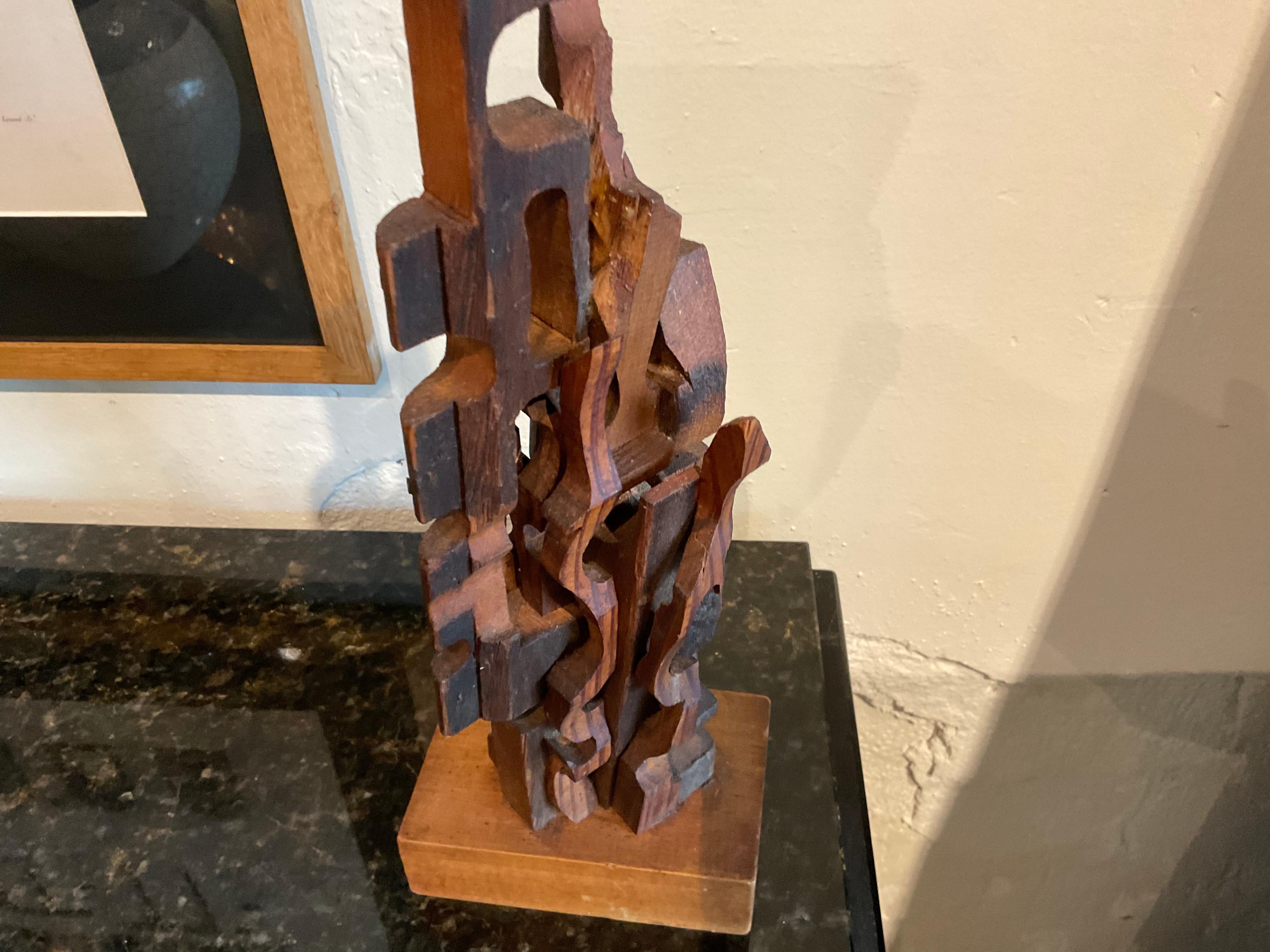 1960s abstract brutalist wooden sculpture. Unknown creator / not signed.