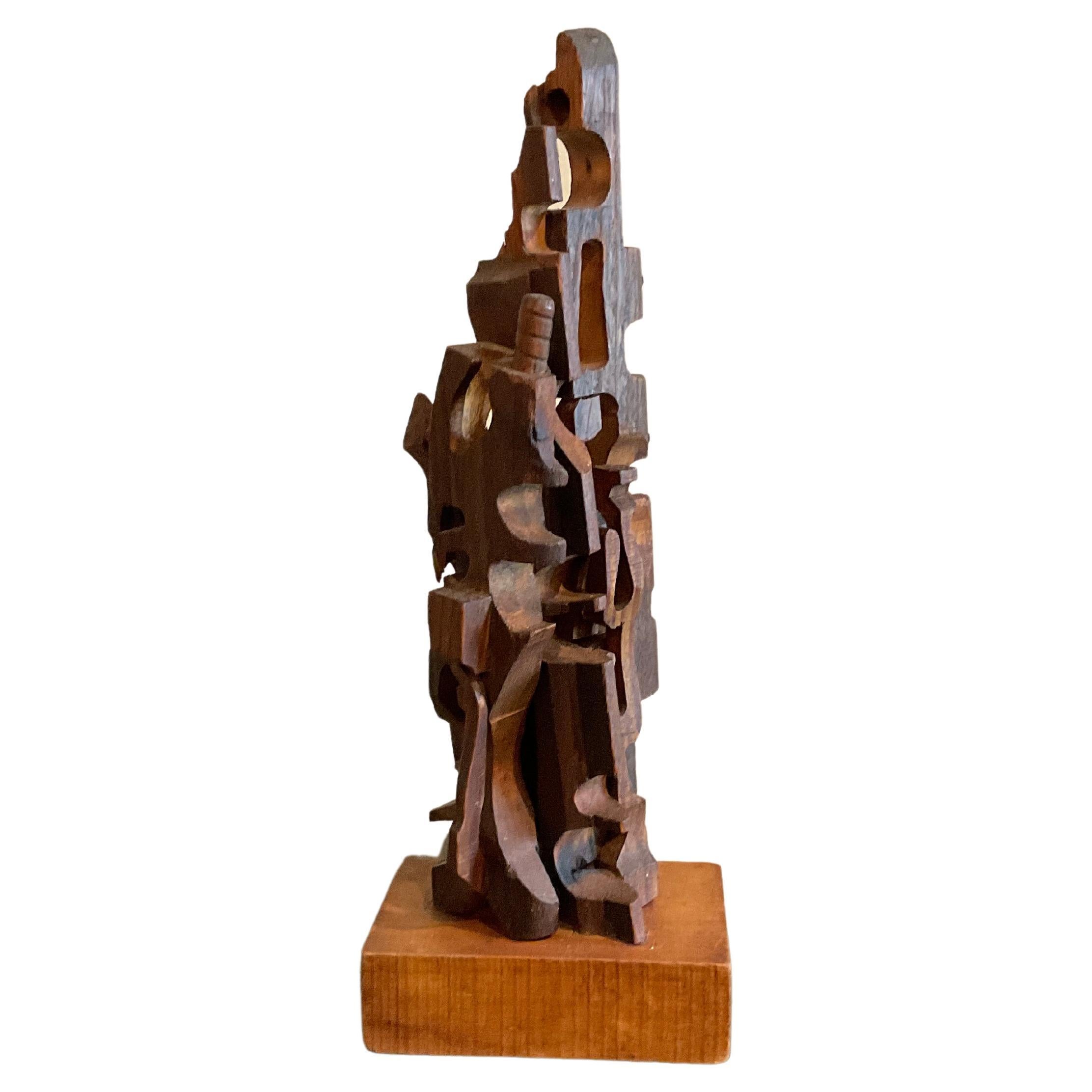 Brutalist Wooden Sculpture For Sale