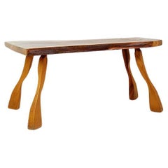 Vintage Brutalist Wooden Side Table