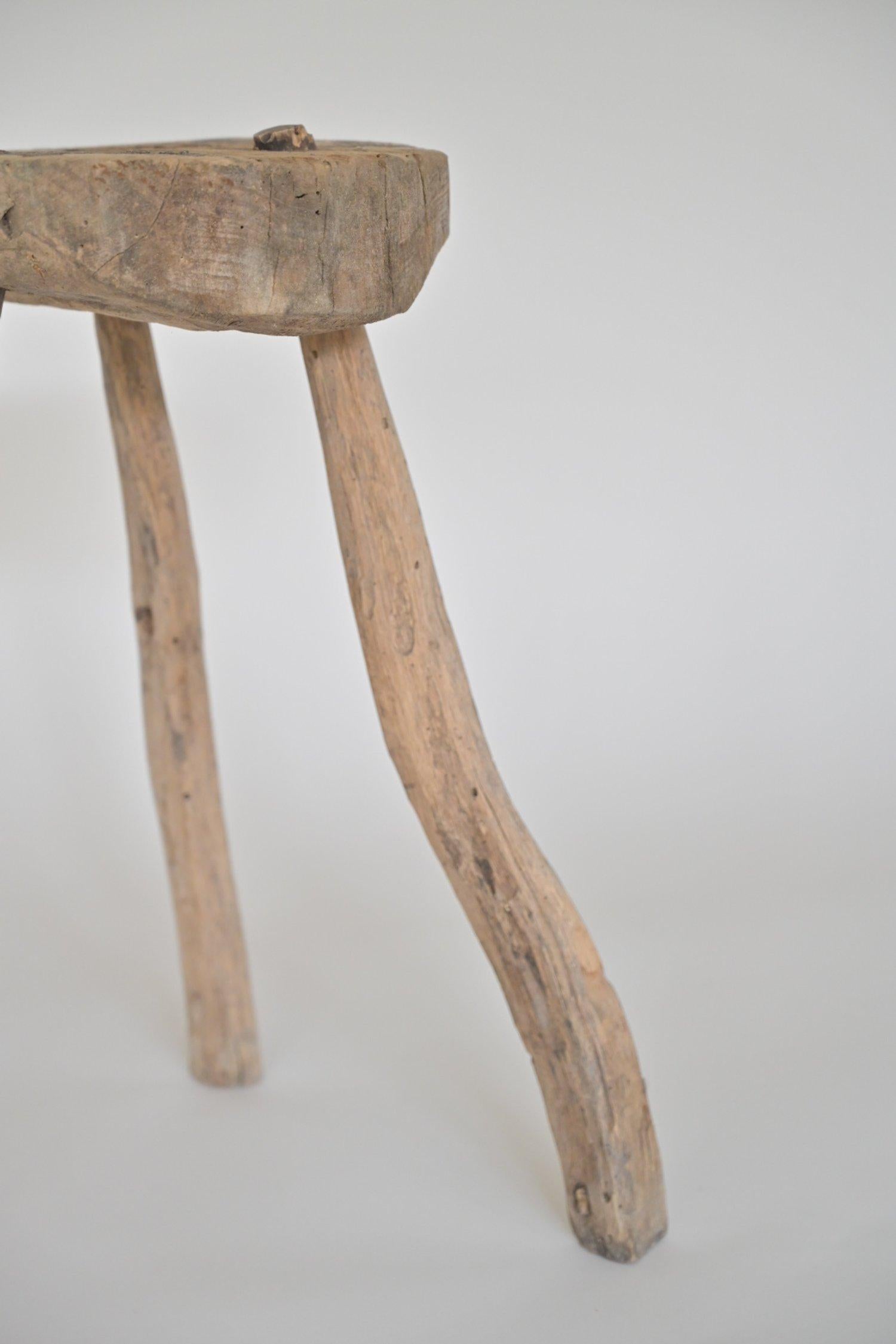 19th Century Brutalist wooden side table or stool For Sale