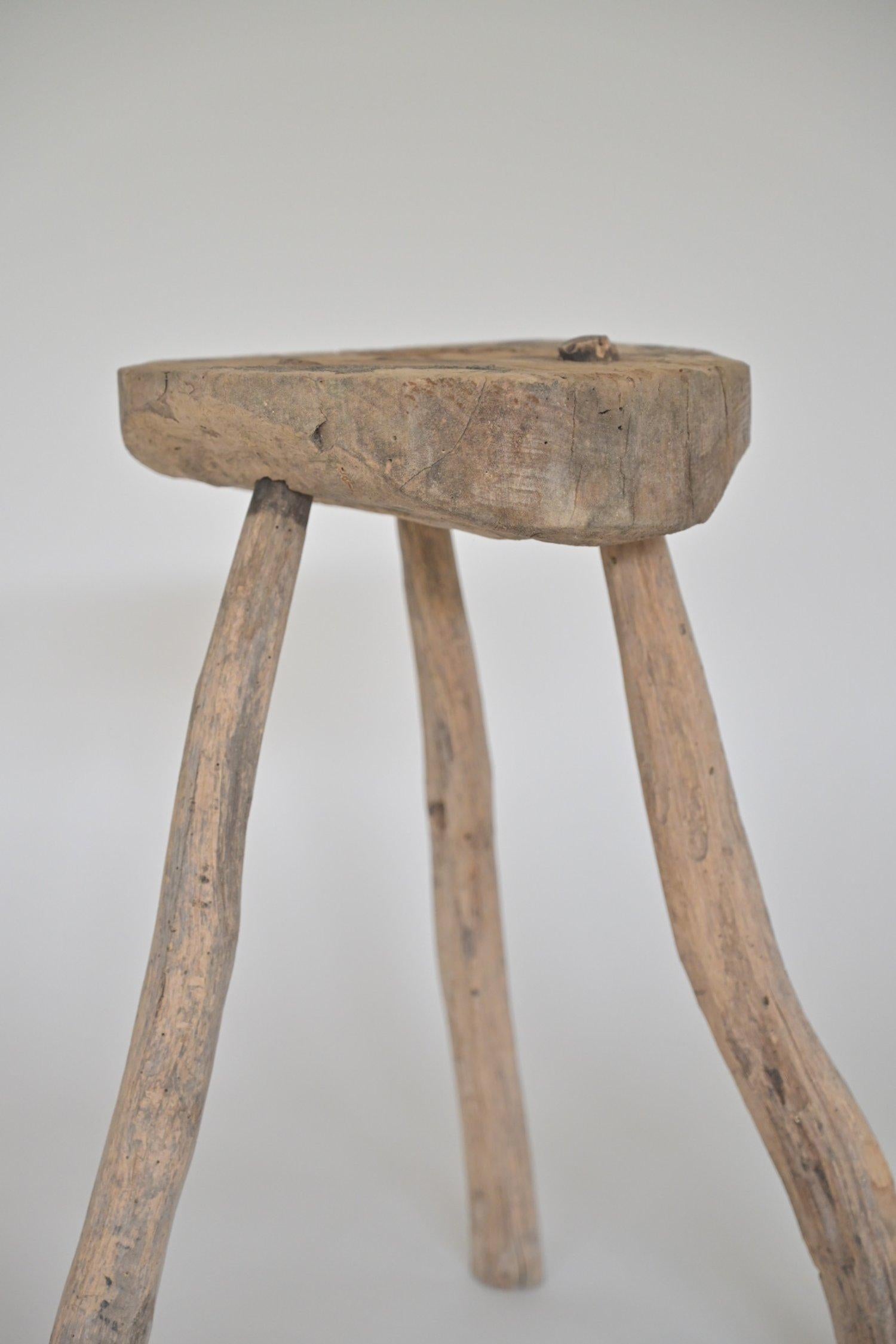 Wood Brutalist wooden side table or stool For Sale