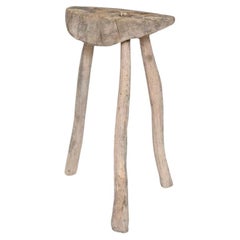 Vintage Brutalist wooden side table or stool