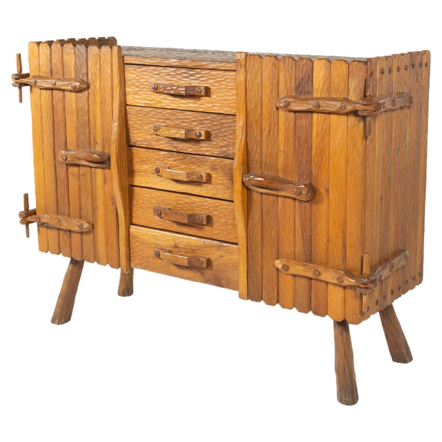 Brutalist Wooden Sideboard, Italy, 1970s For Sale