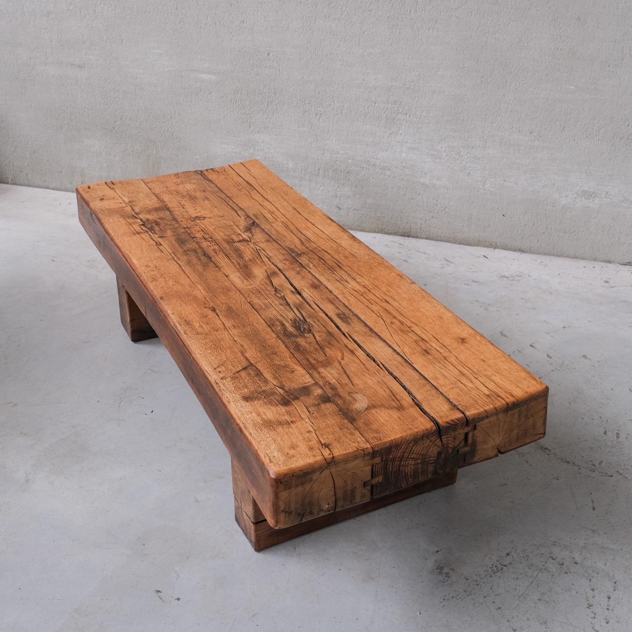 Brutalist Wooden 'Sleeper' Mid-Century Dutch Coffee Table In Good Condition In London, GB