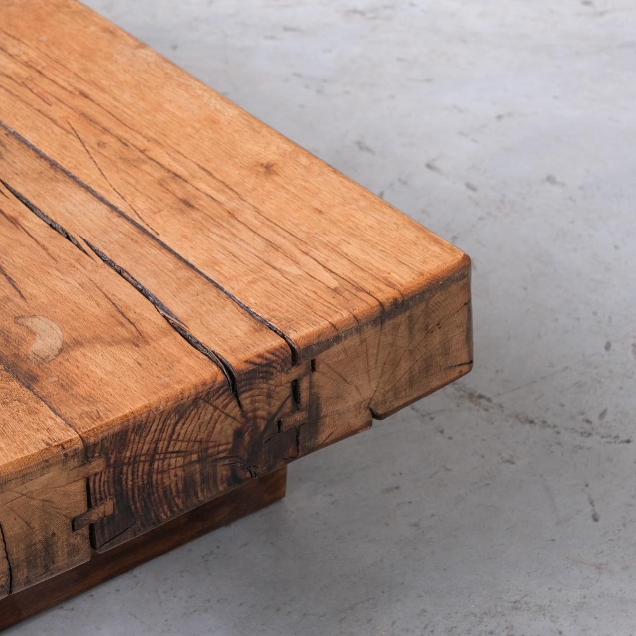 20th Century Brutalist Wooden 'Sleeper' Mid-Century Dutch Coffee Table