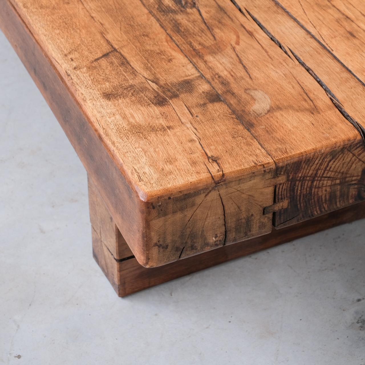 Brutalist Wooden 'Sleeper' Mid-Century Dutch Coffee Table 1
