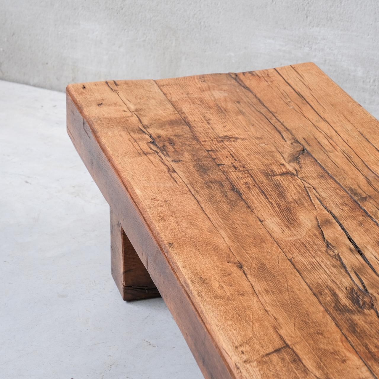 Brutalist Wooden 'Sleeper' Mid-Century Dutch Coffee Table 2