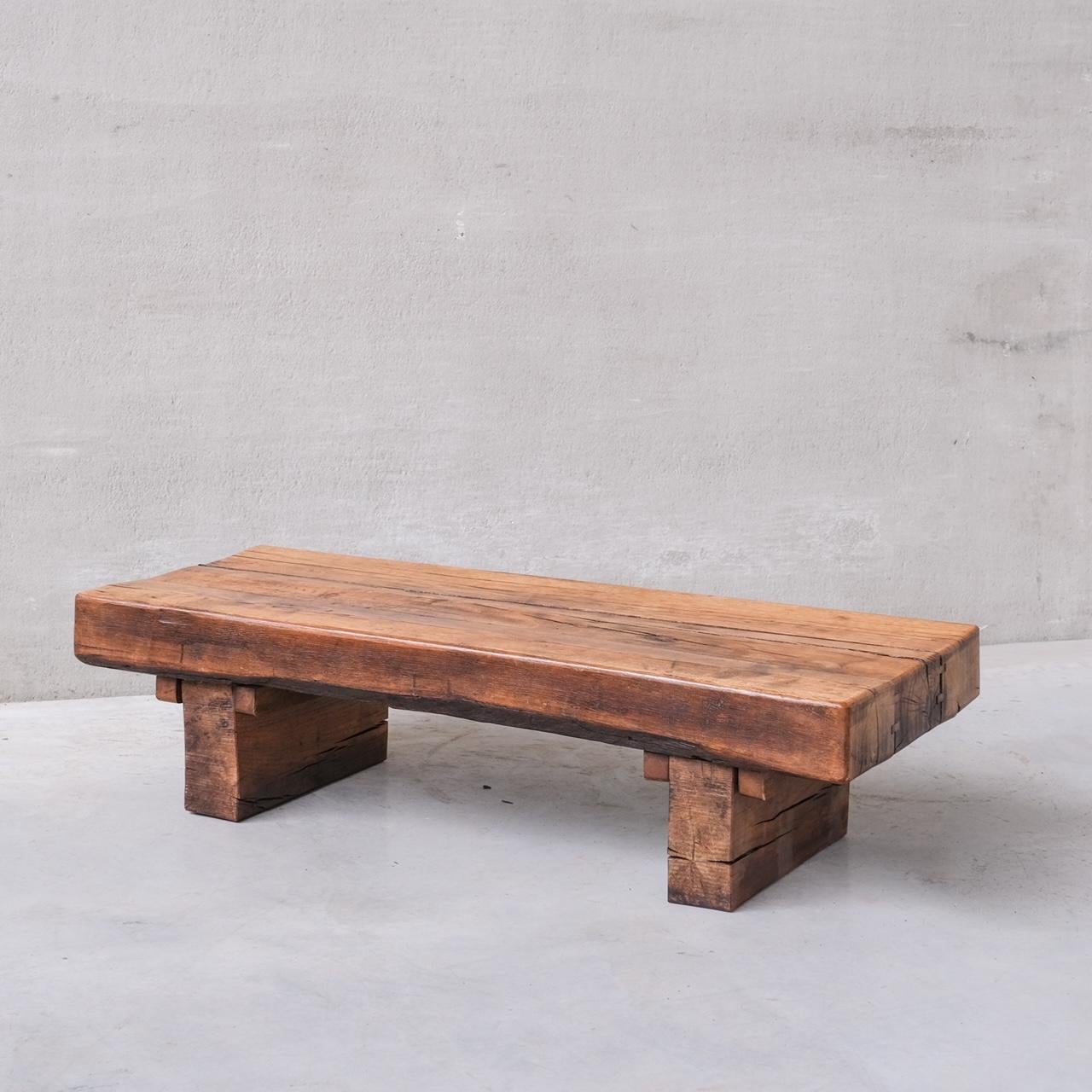 Brutalist Wooden 'Sleeper' Mid-Century Dutch Coffee Table 3