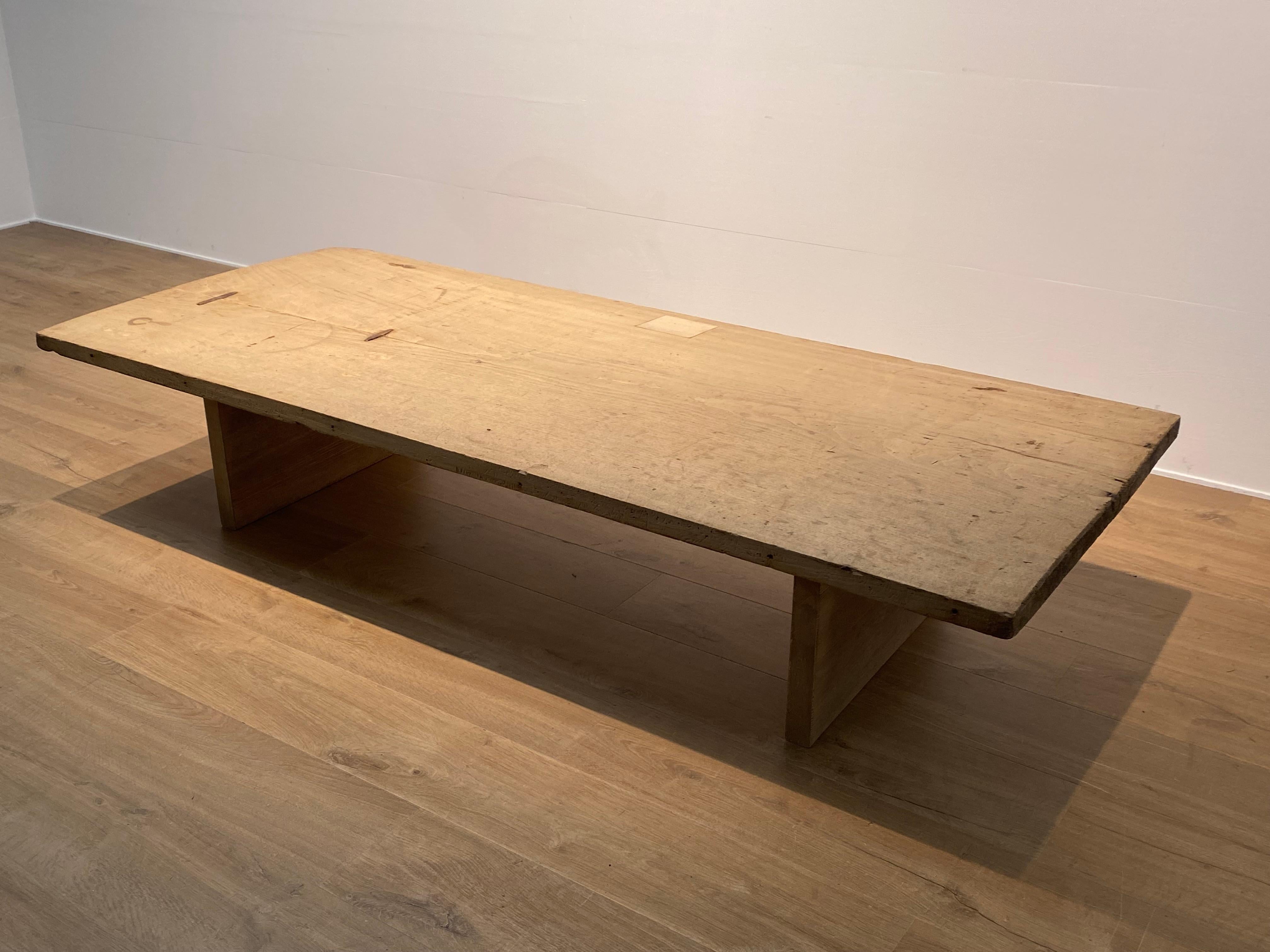 Bleached Brutalist Wooden Sofa Table