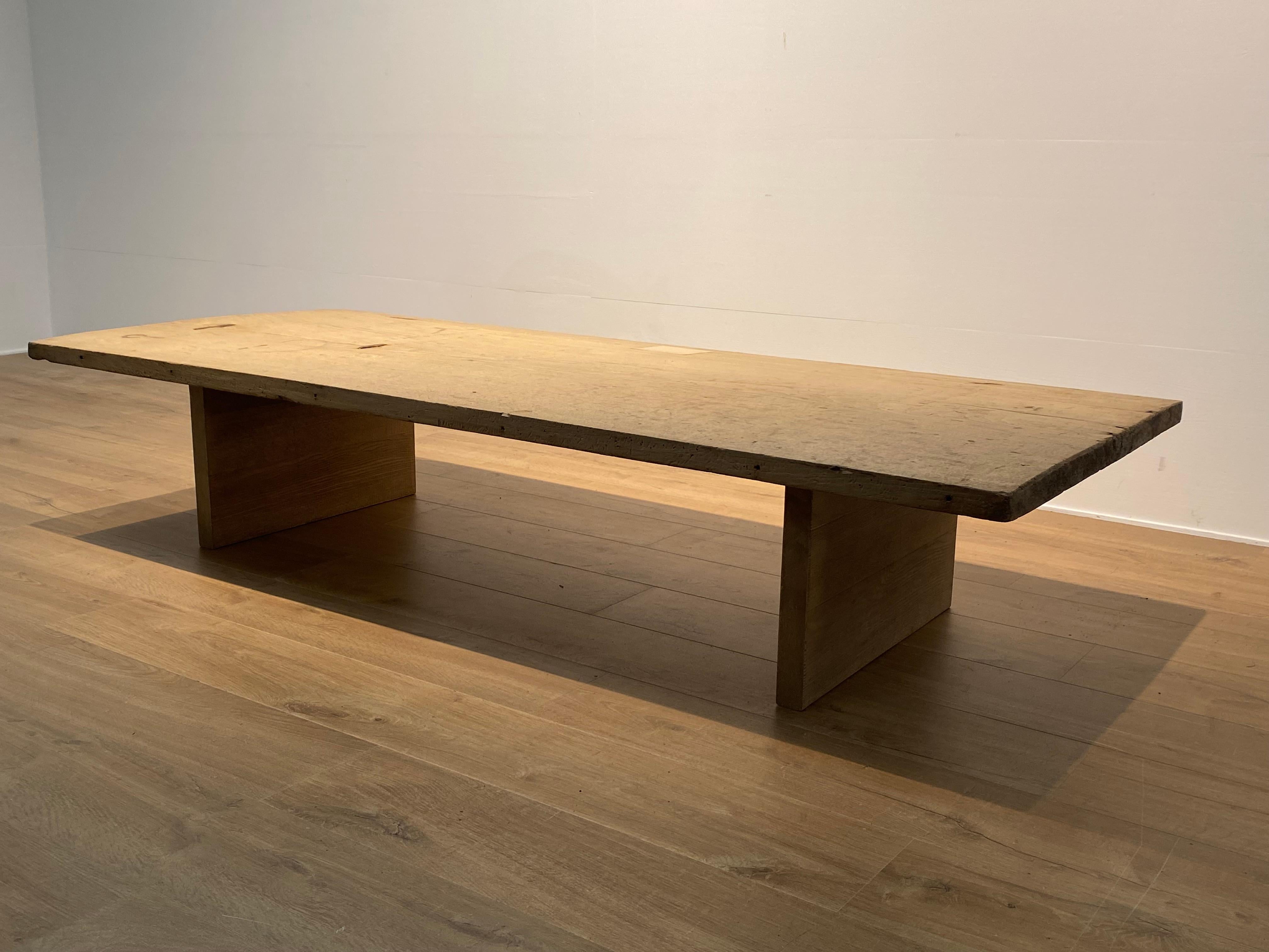 Brutalist Wooden Sofa Table In Good Condition In Schellebelle, BE
